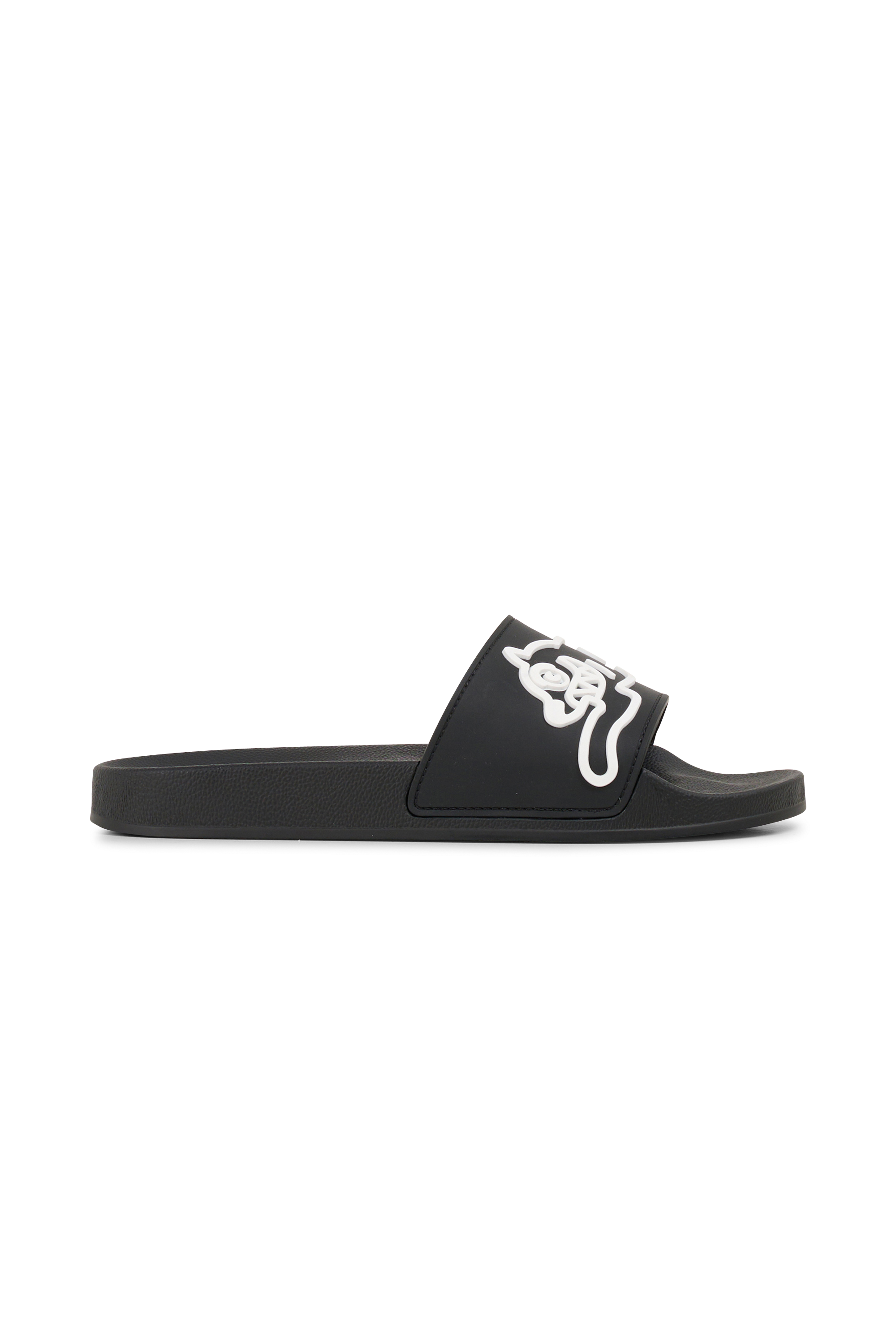 Flat furry sheepskin sandals Black