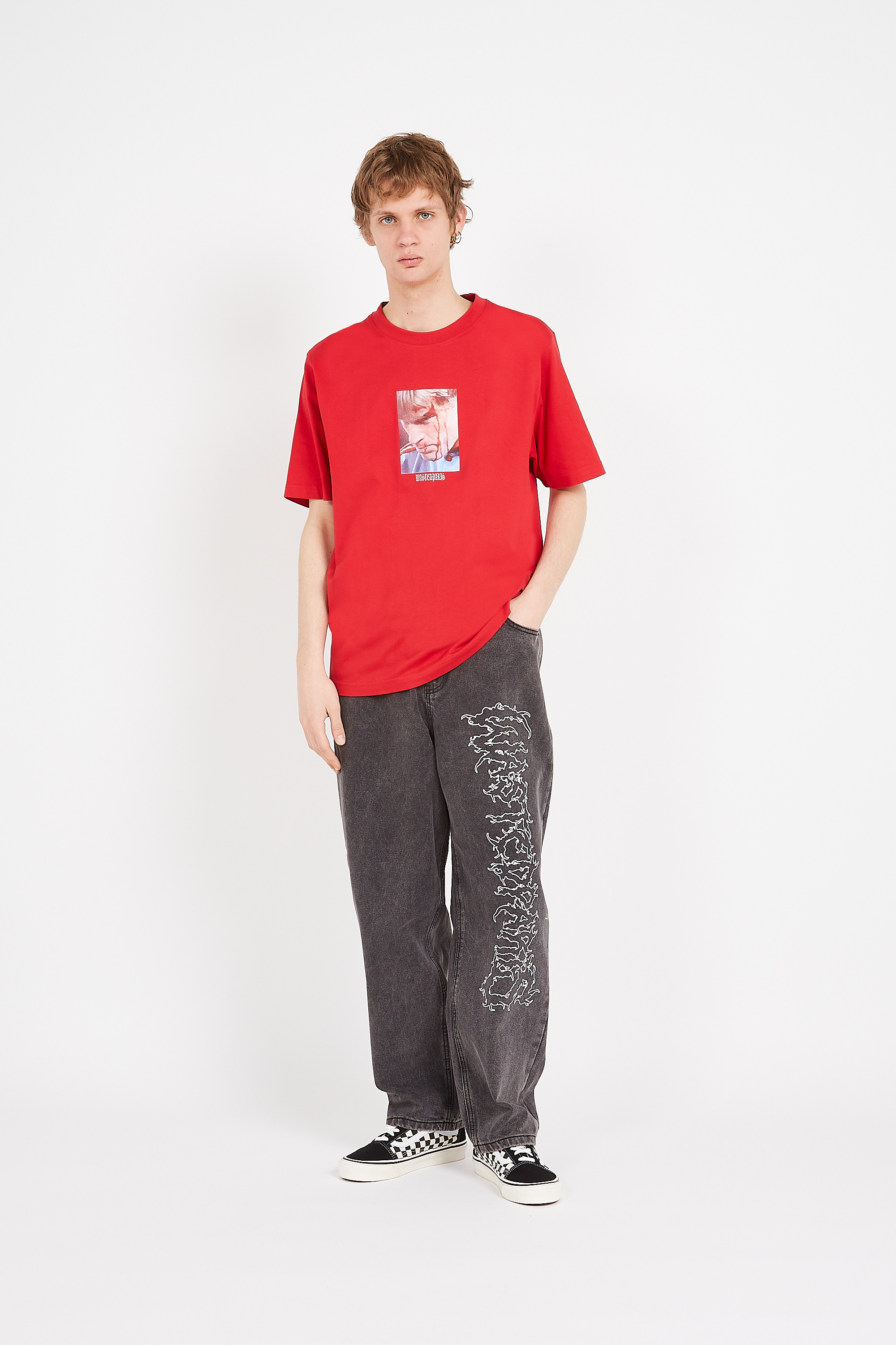 Regular-fit round-neck cotton T-shirt Red