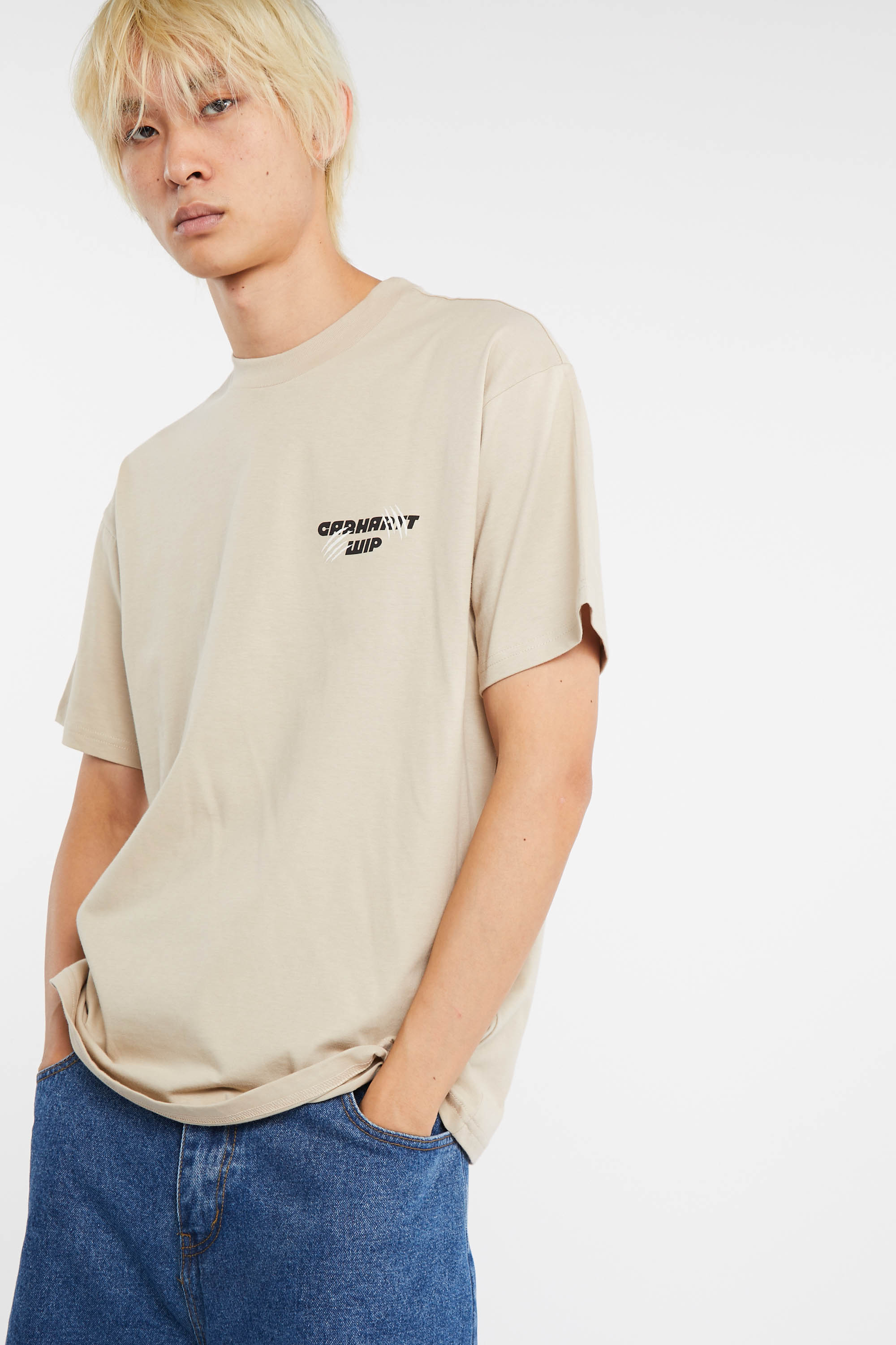 Regular-fit round-neck cotton T-shirt Beige