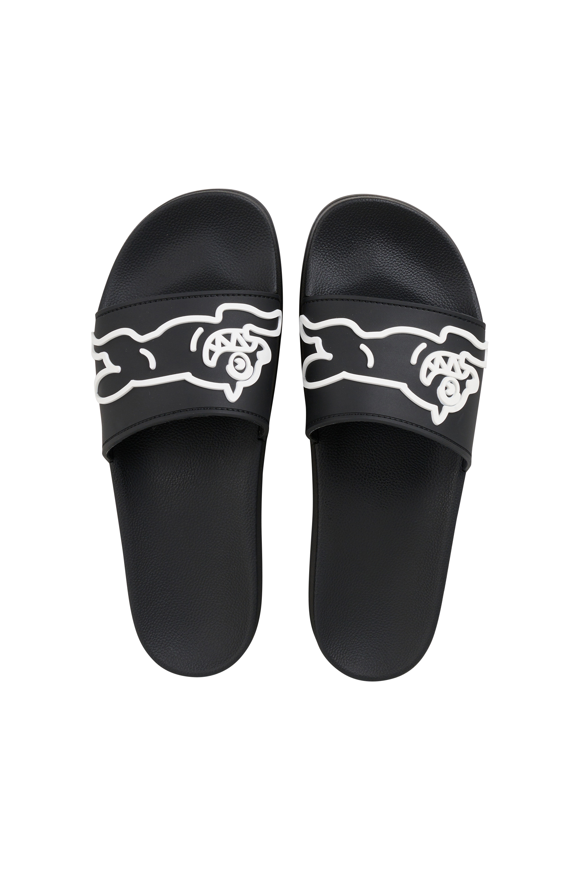Flat furry sheepskin sandals Black