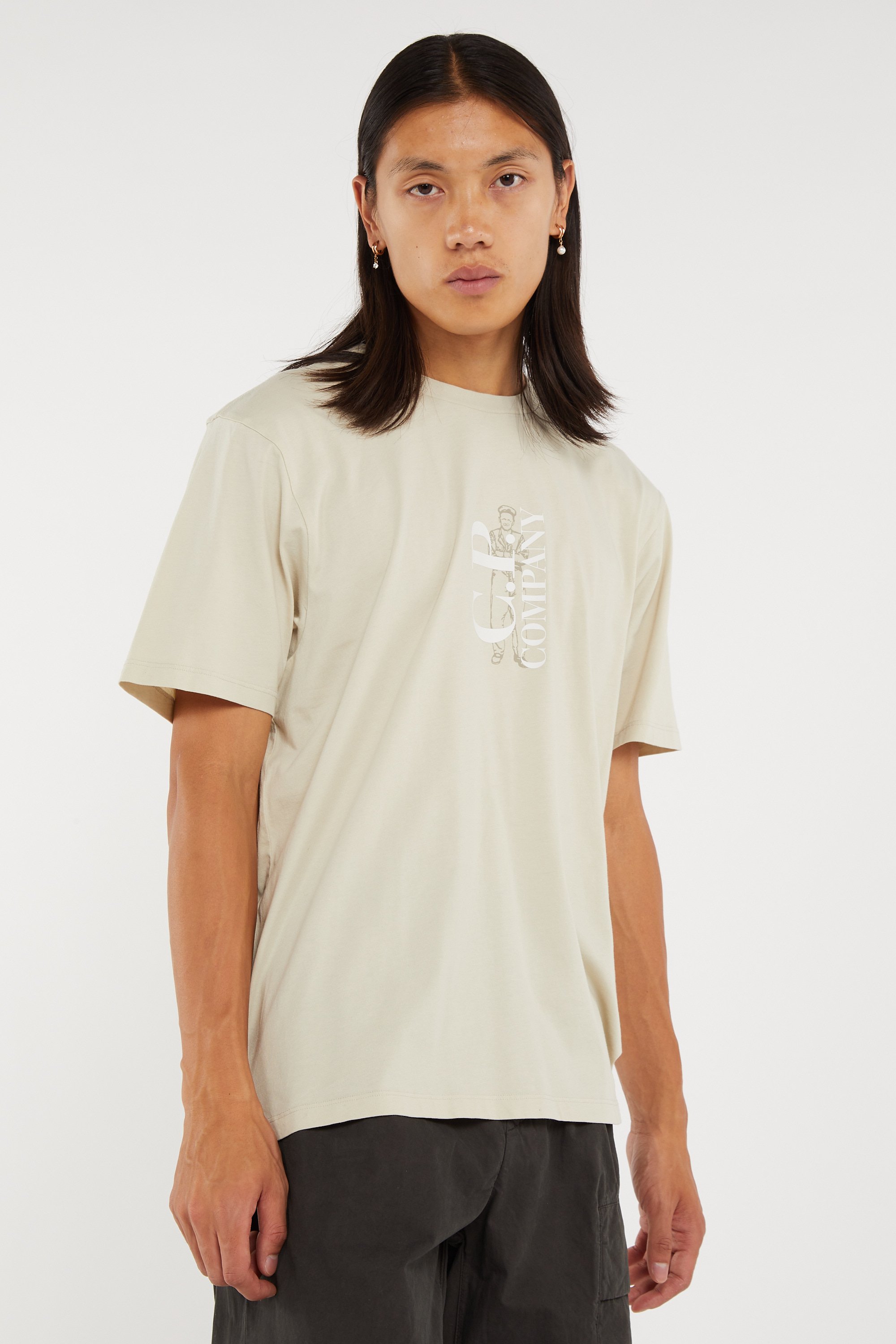 Regular-fit round-neck cotton T-shirt | Grey C.P. COMPANY Men