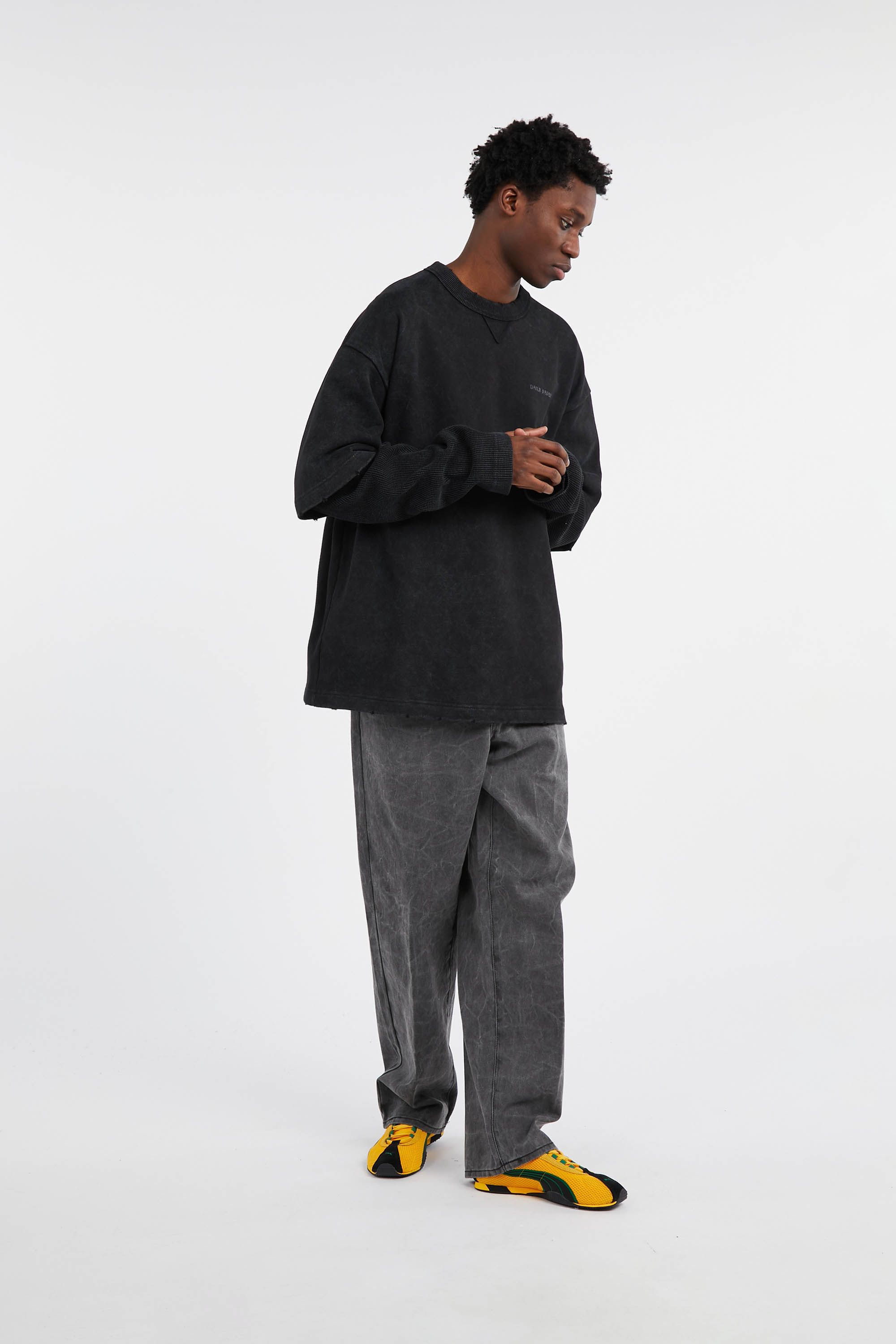 Regular-fit round-neck cotton T-shirt Black
