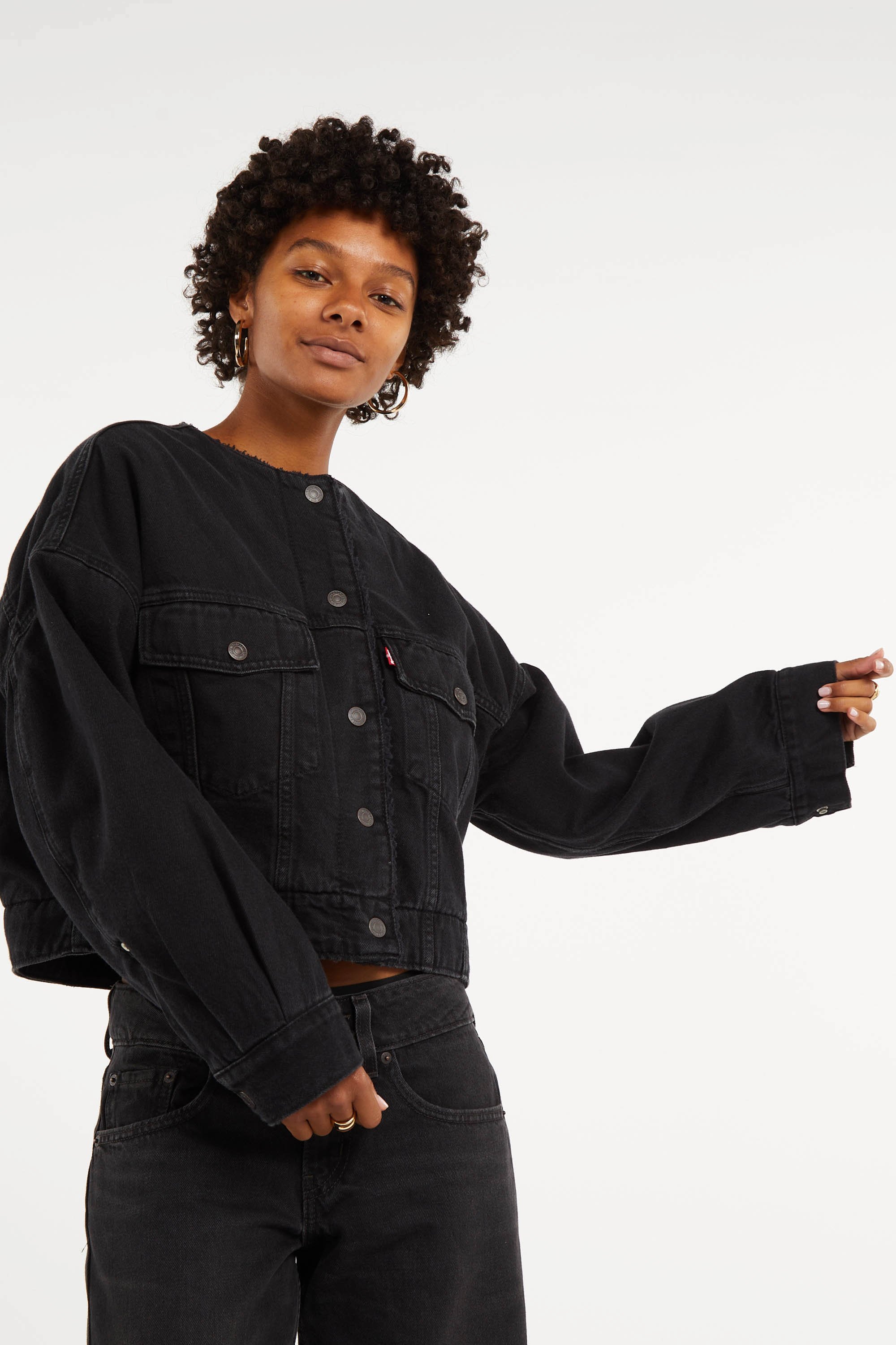 Straight-cut cotton jacket with classic collar | Black LEVI'S Women