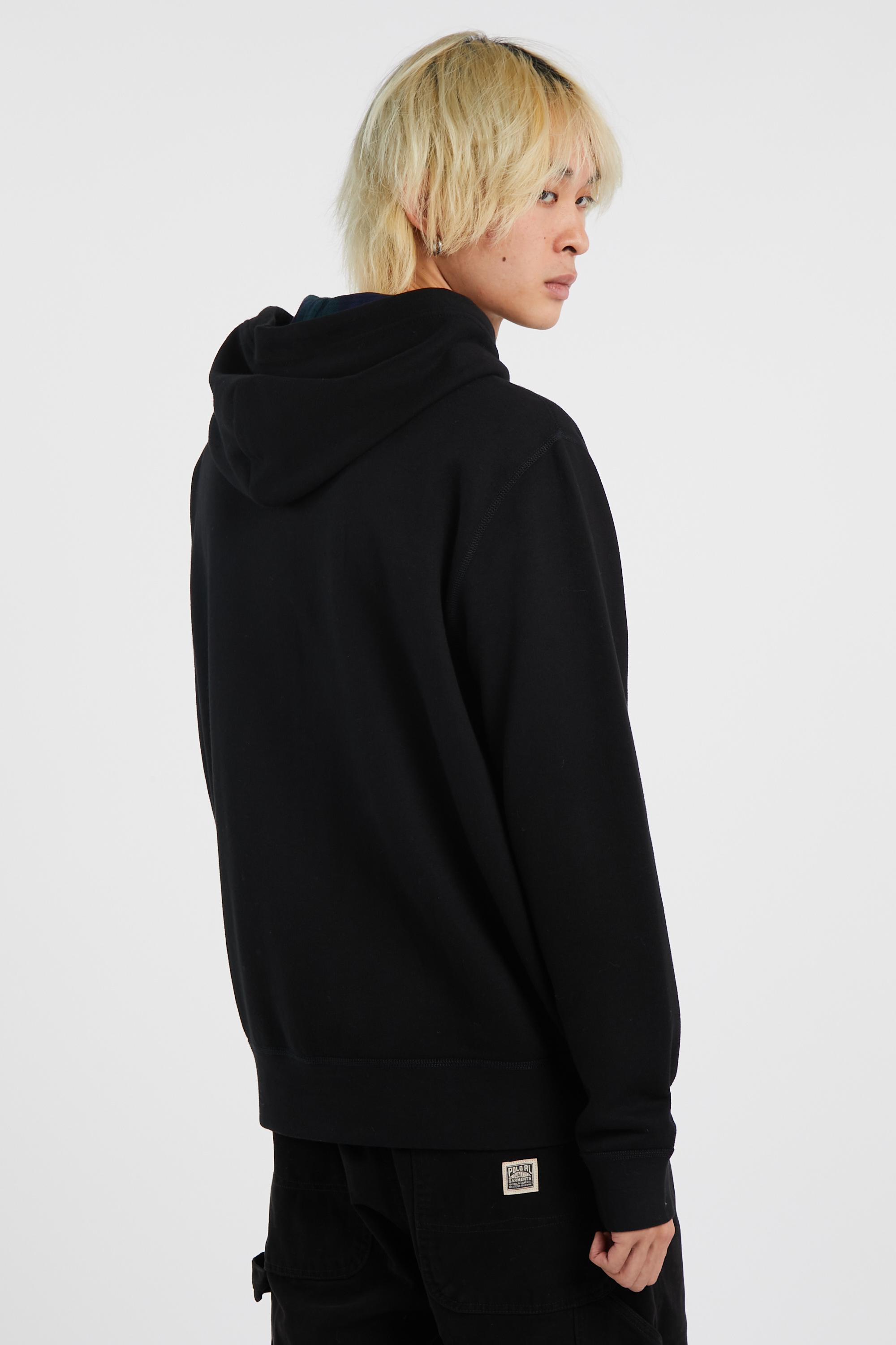 Regular-fit zip-up cotton-blend hoodie with Pony Player Black