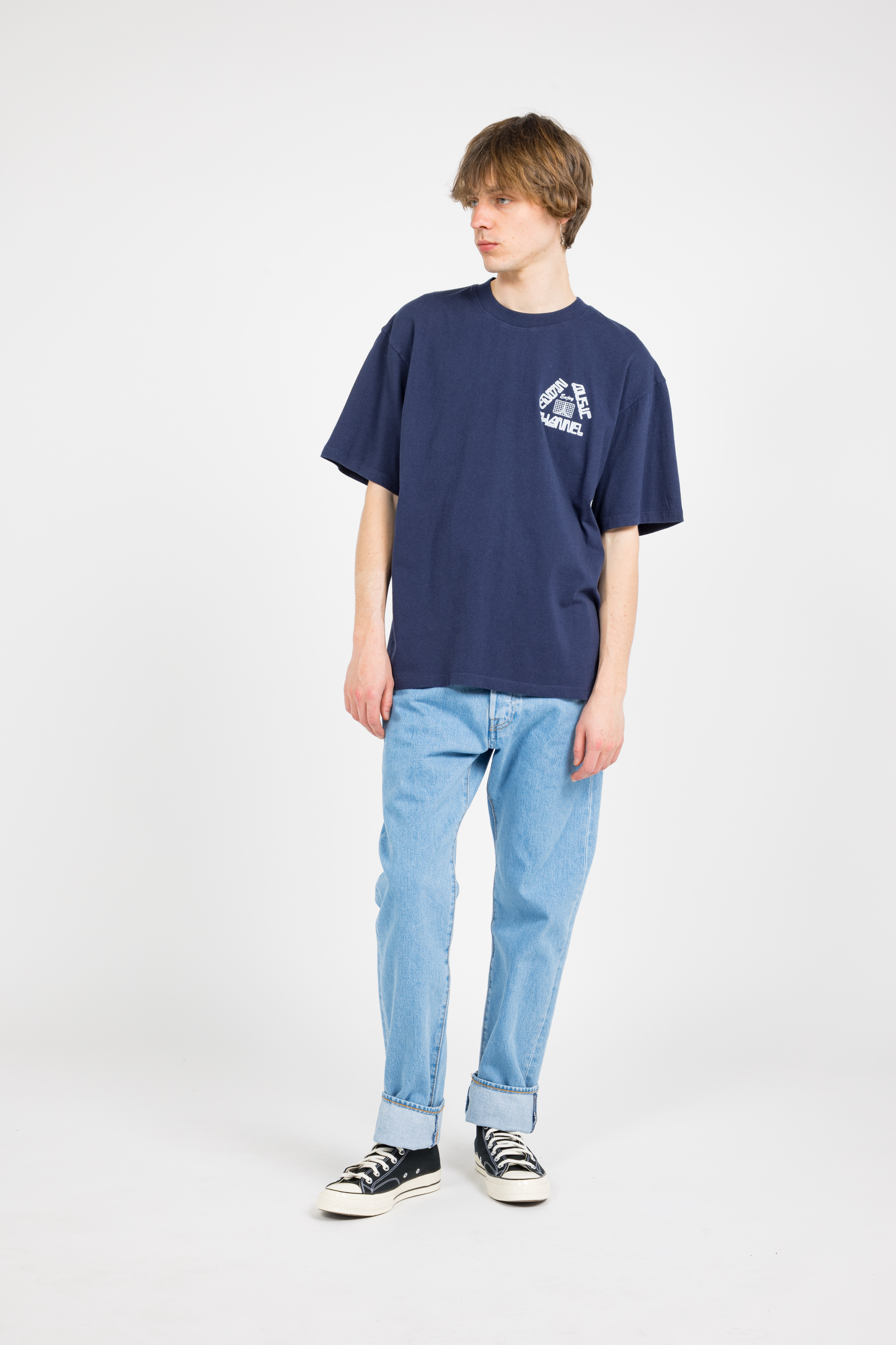 Regular-fit round-neck cotton T-shirt Blue