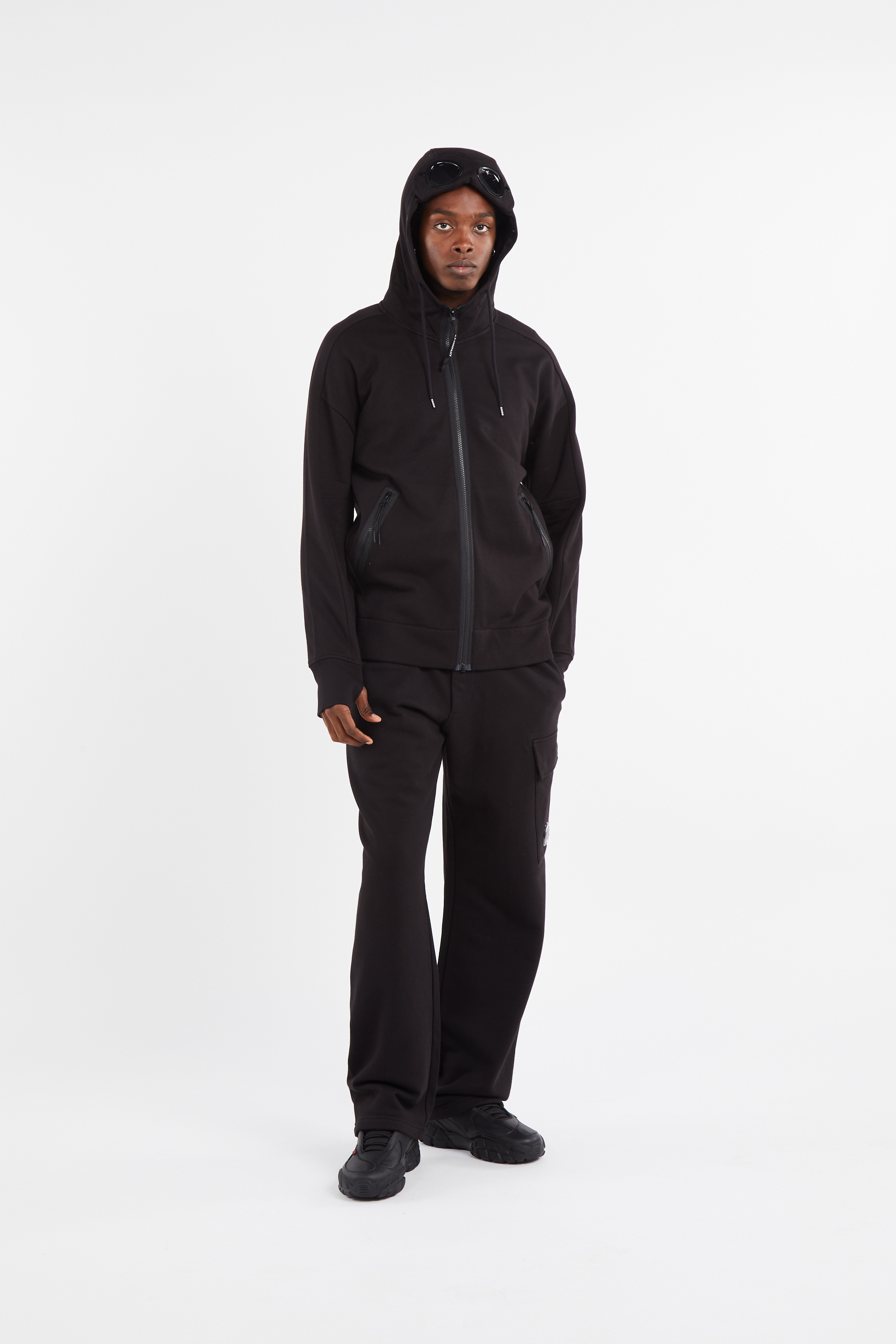 Regular-fit zip-up cotton-blend hoodie with Pony Player Black
