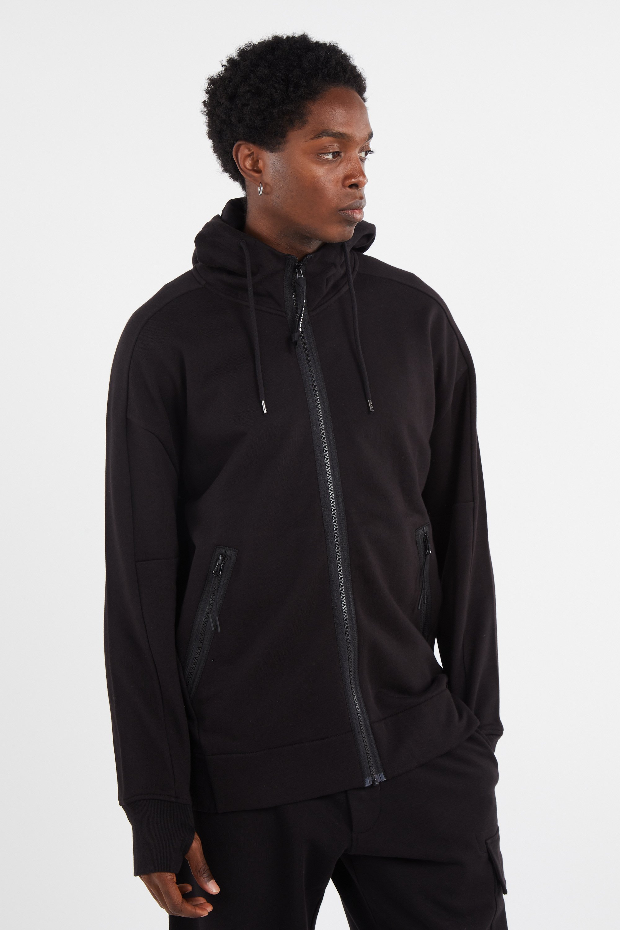 Regular-fit zip-up cotton-blend hoodie with Pony Player | Black by C.P. COMPANY Regular-fit zip-up cotton-blend hoodie with Pony Player Black