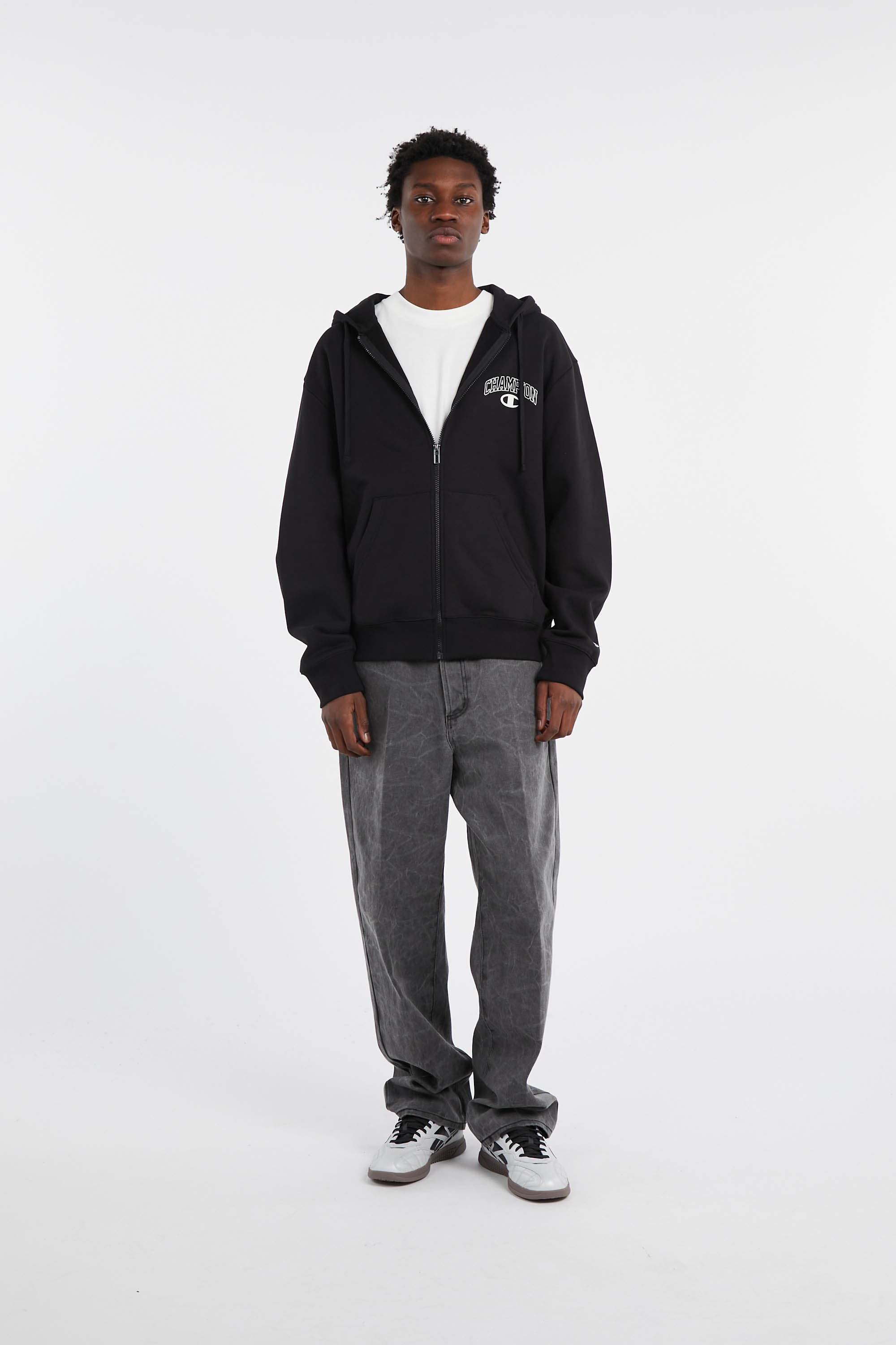 Regular-fit zip-up cotton-blend hoodie with Pony Player | Black by CHAMPION Regular-fit zip-up cotton-blend hoodie with Pony Player Black