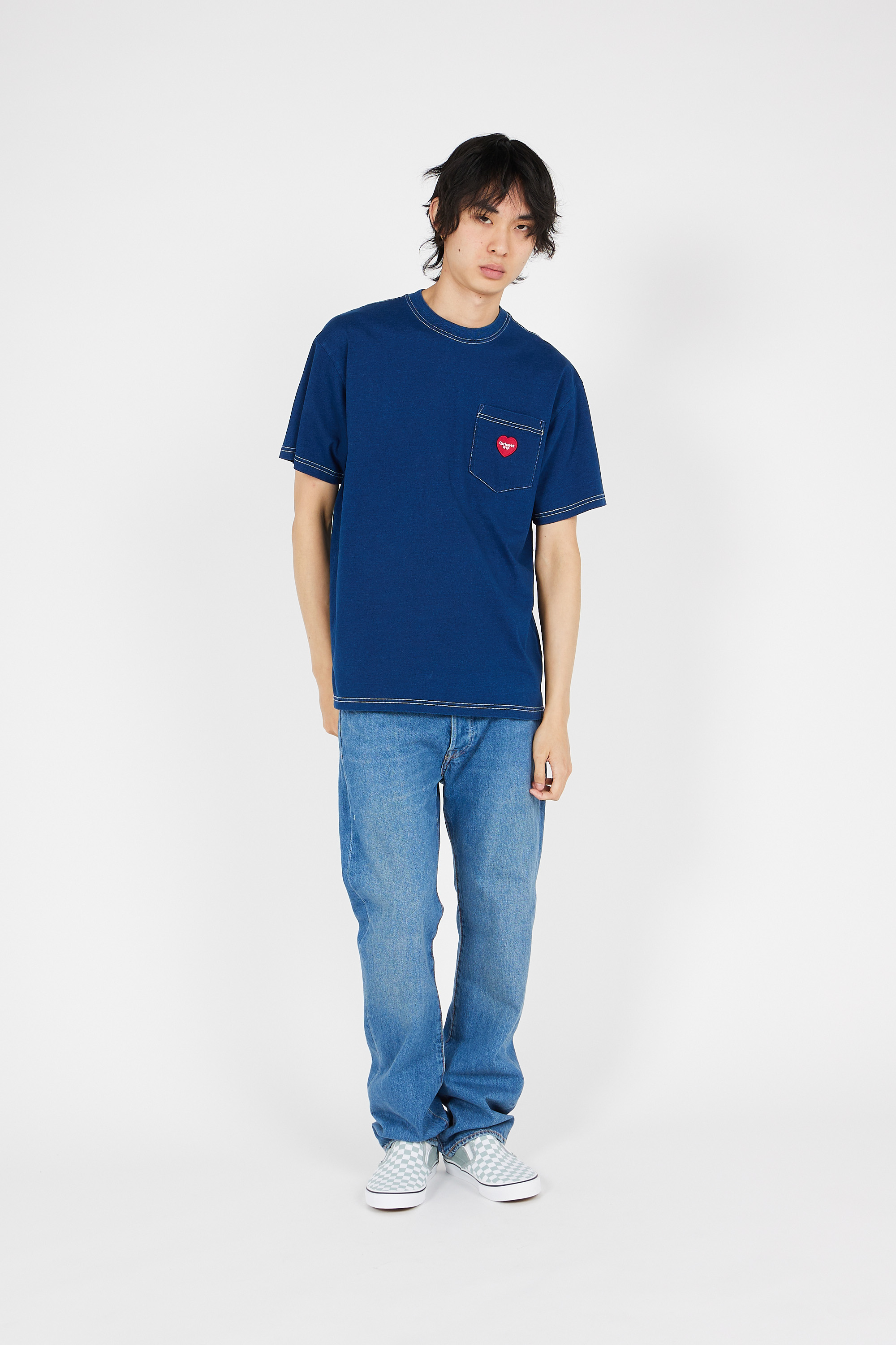 Regular-fit round-neck cotton T-shirt Blue