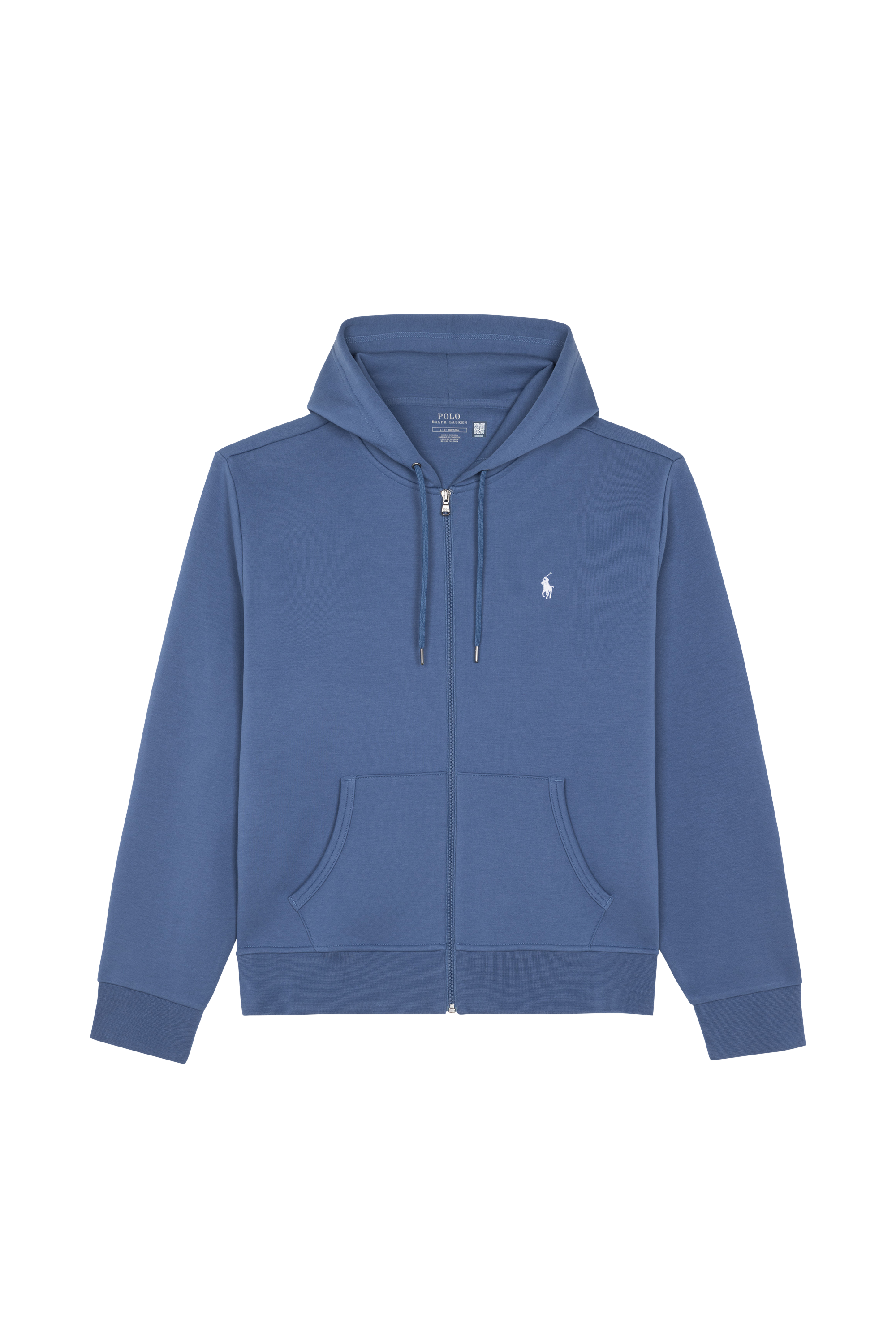 Regular-fit zip-up cotton-blend hoodie with Pony Player Blue