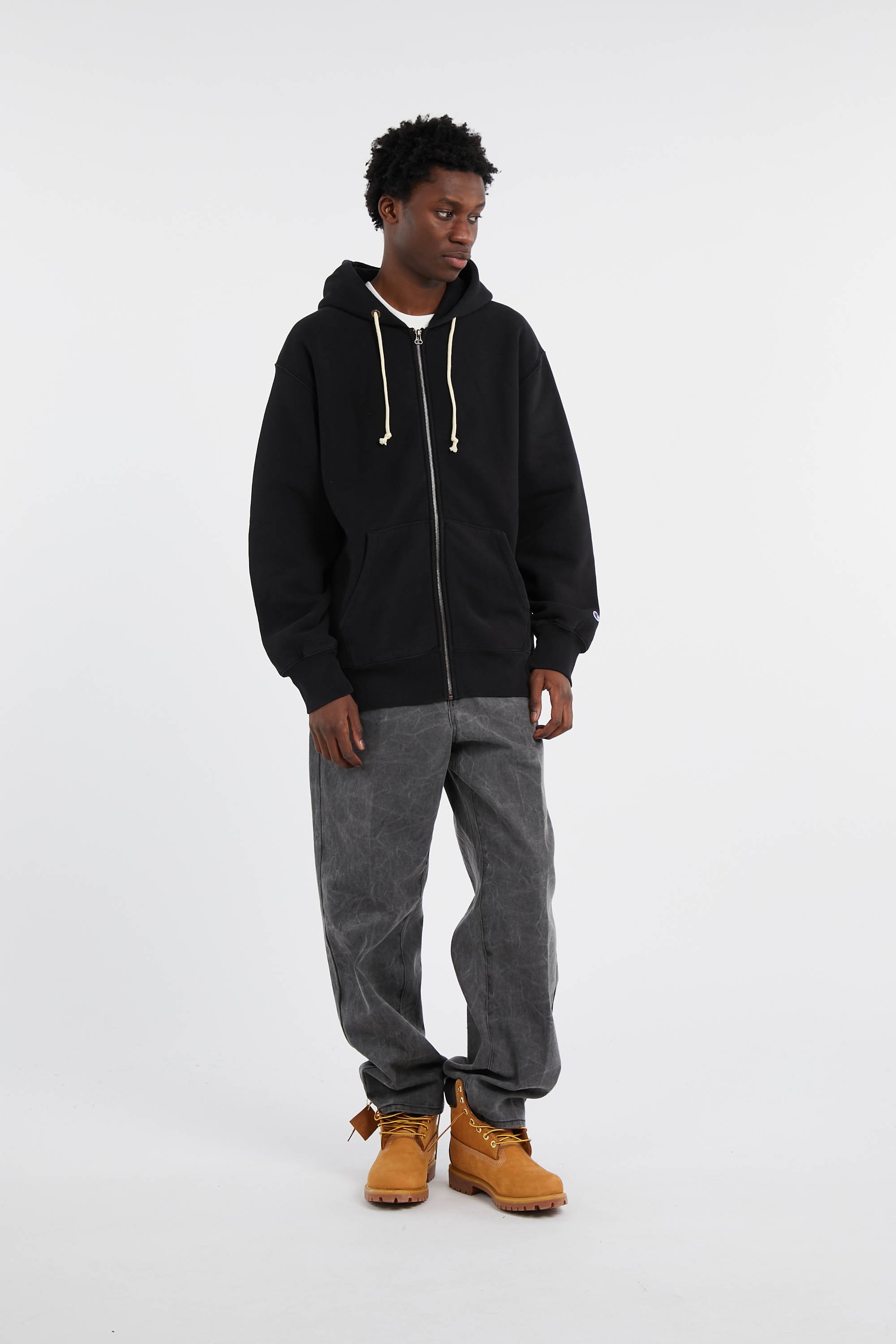 Regular-fit zip-up cotton-blend hoodie with Pony Player CHAMPION Black