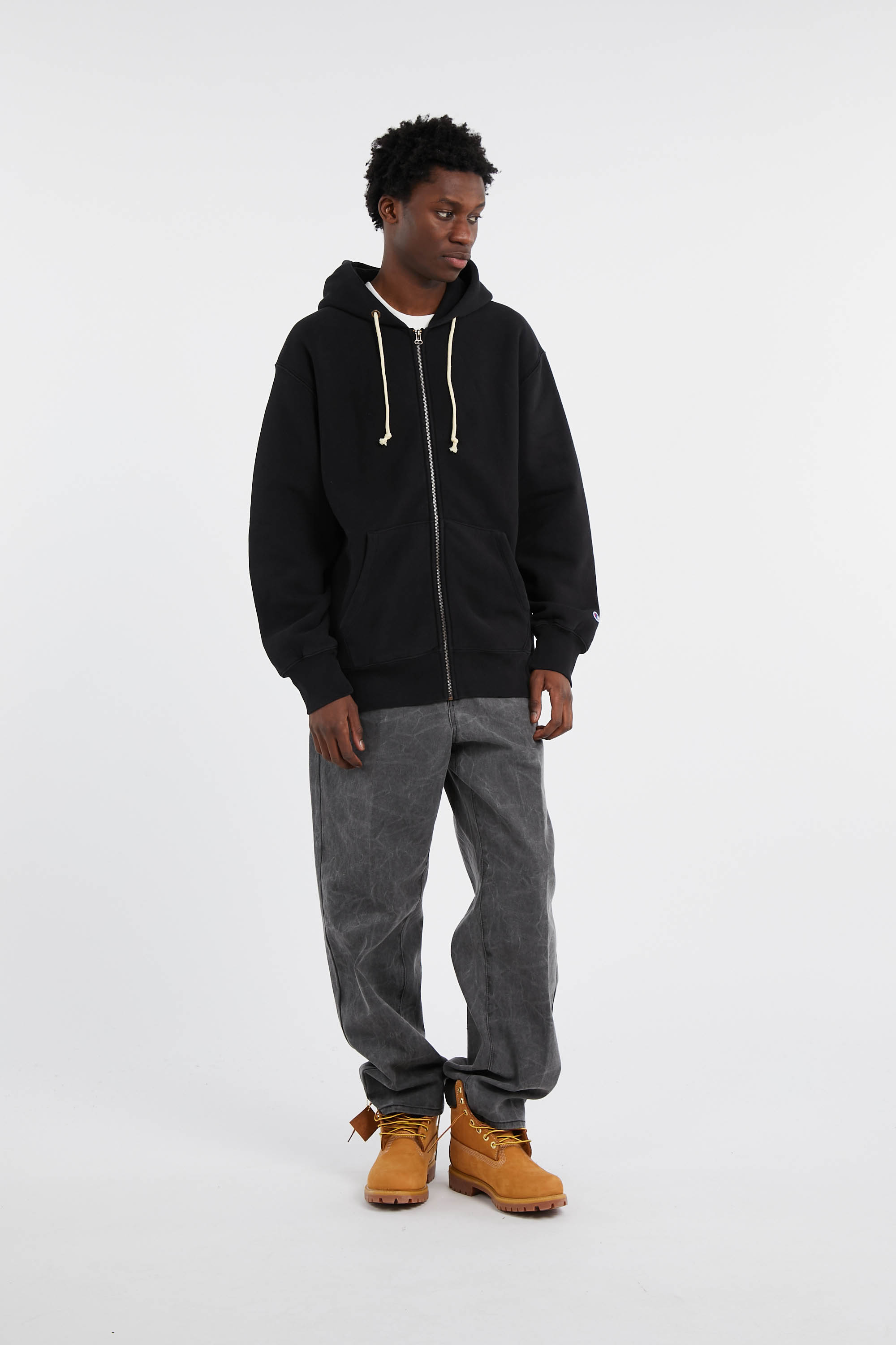 Regular-fit zip-up cotton-blend hoodie with Pony Player Black