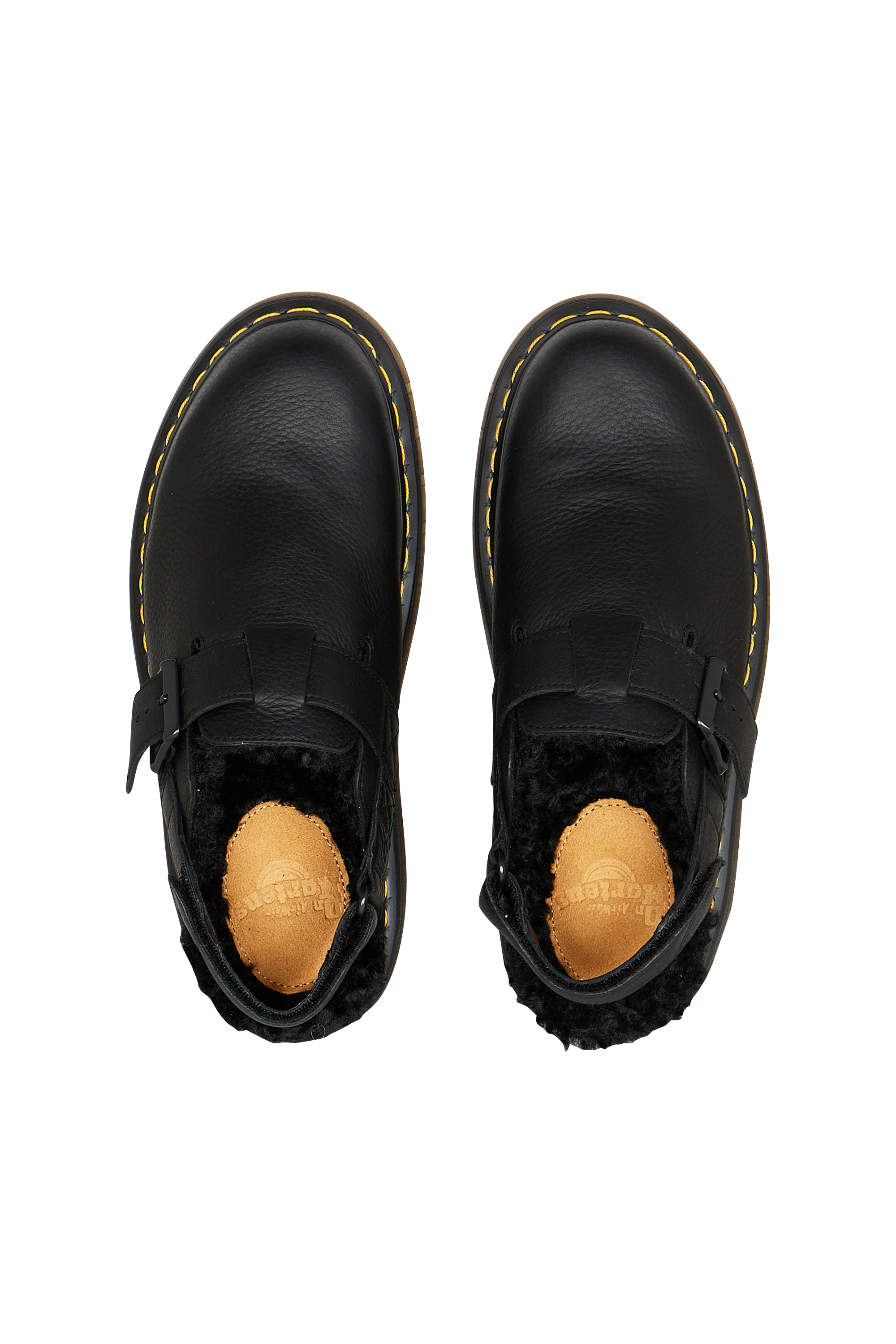 Flat furry sheepskin sandals Black