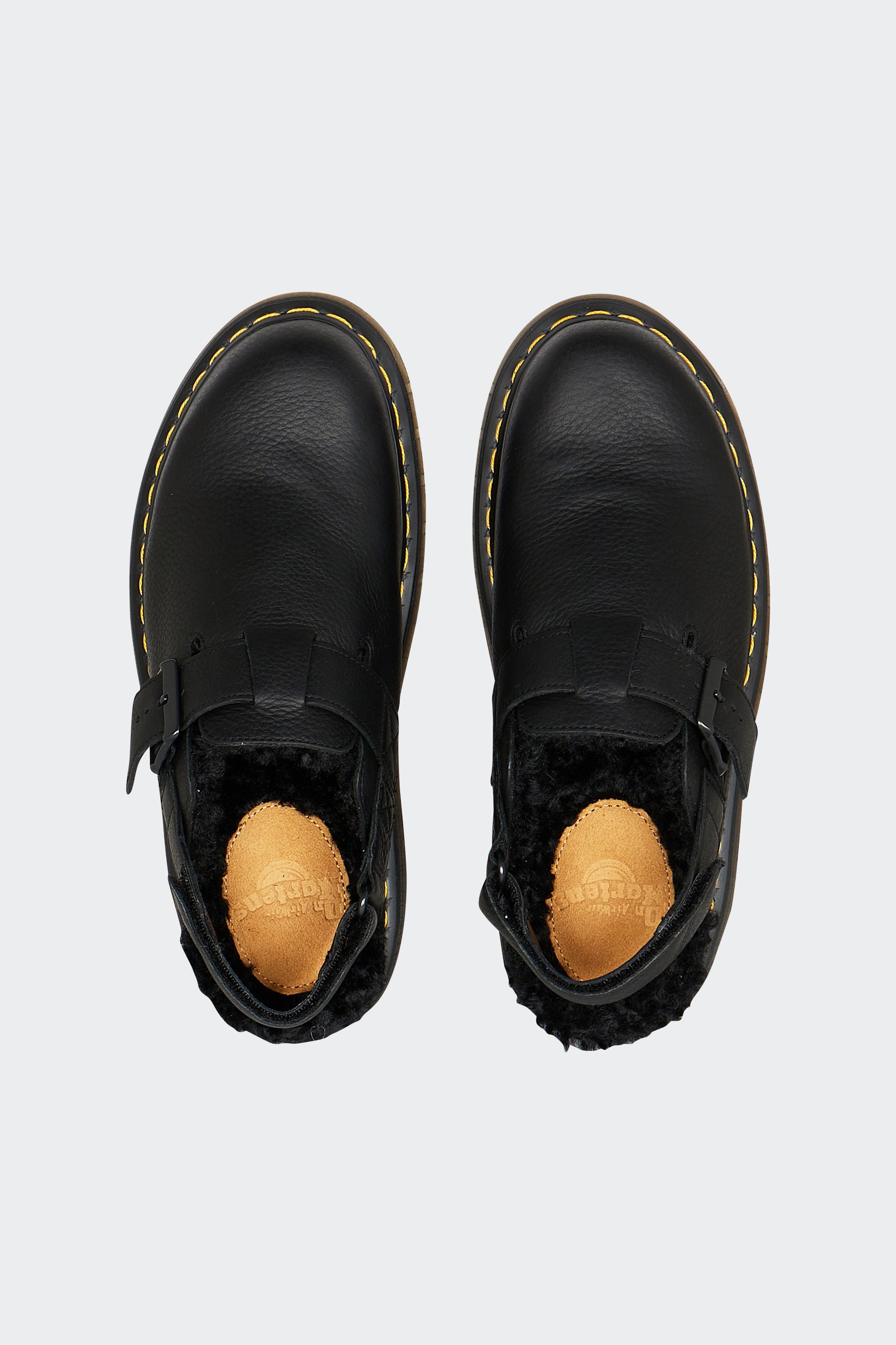 Flat furry sheepskin sandals | Black by DR. MARTENS Flat furry sheepskin sandals Black