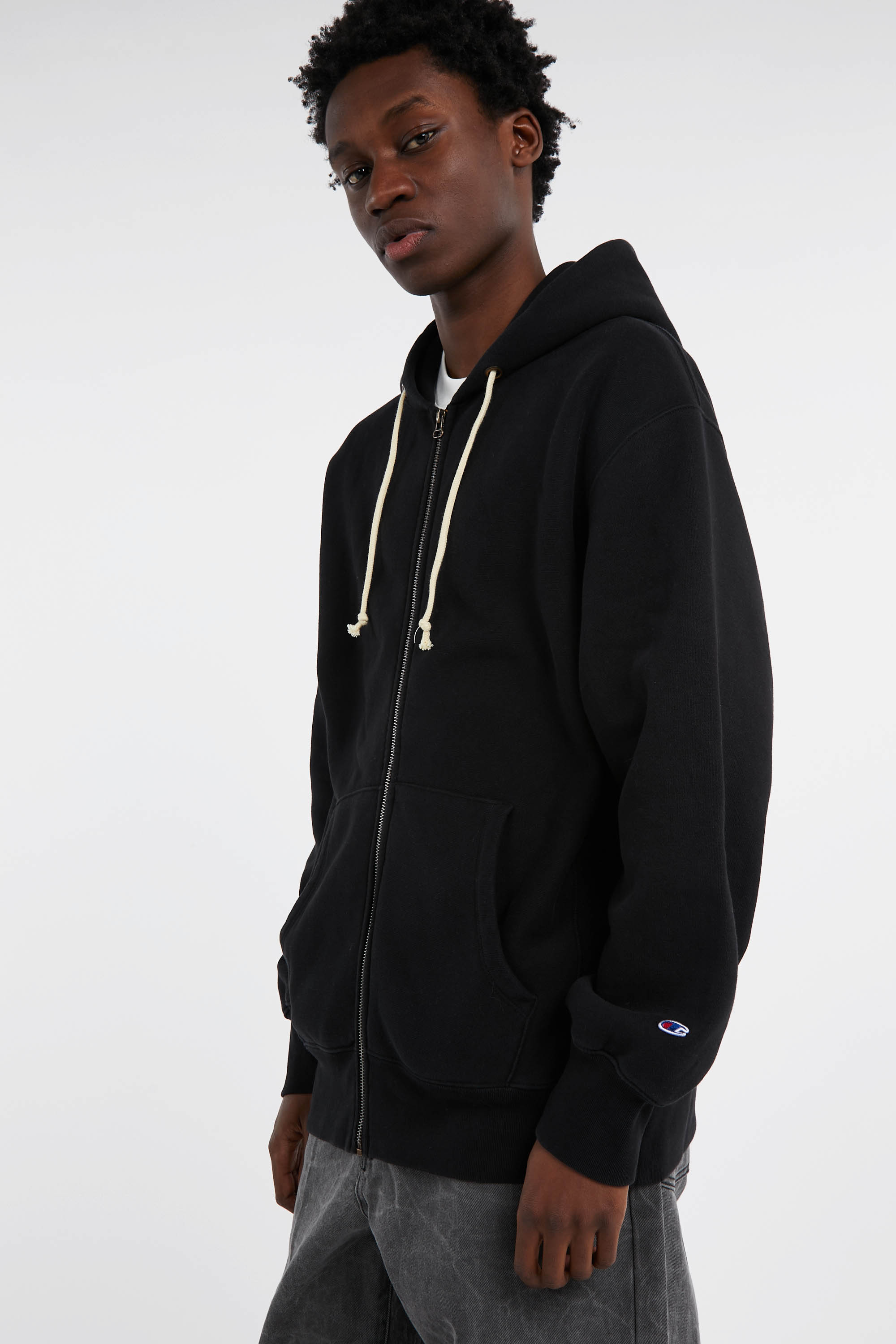 Regular-fit zip-up cotton-blend hoodie with Pony Player Black