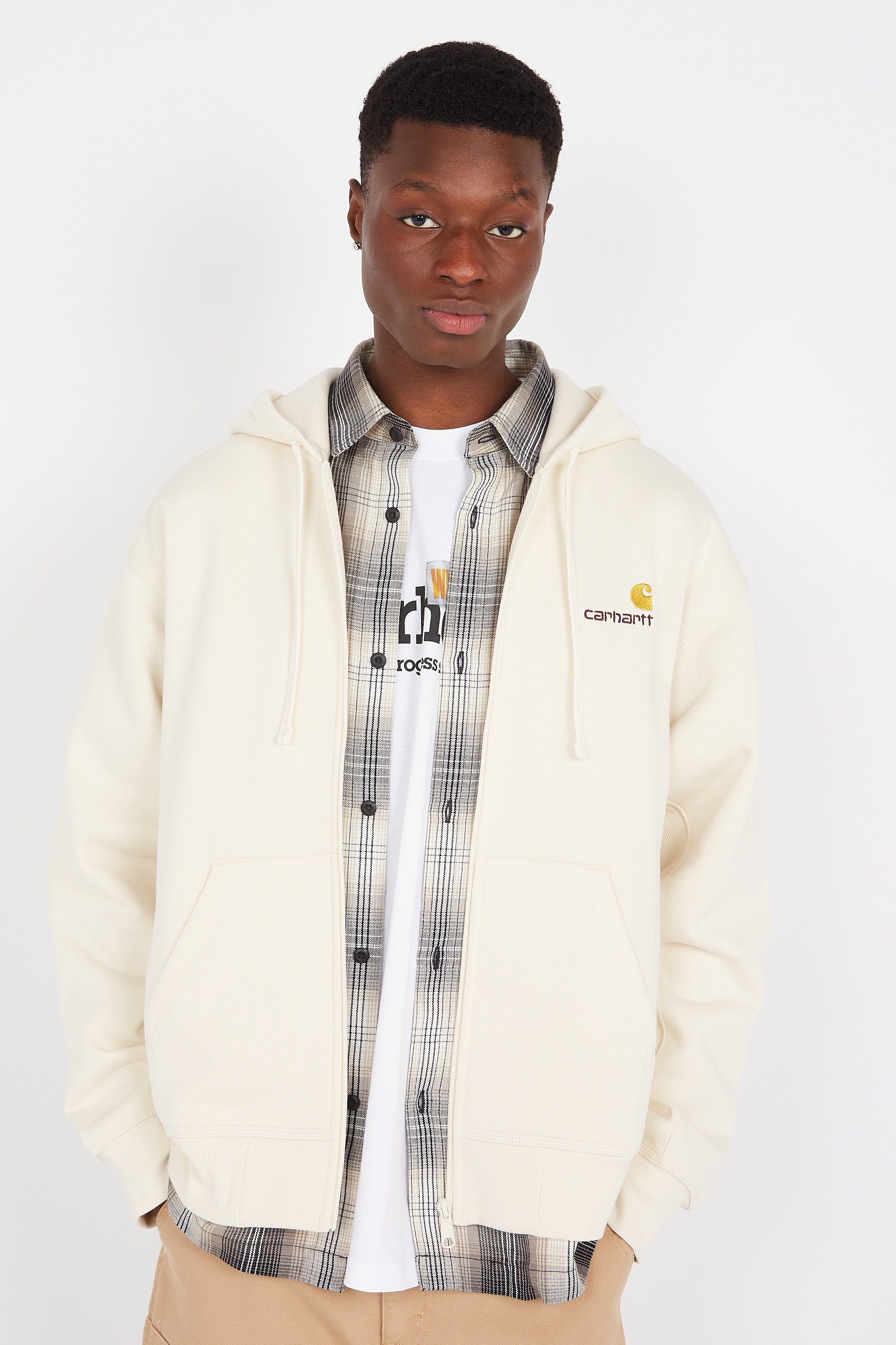 Zip-Up hoodie Hooded american script Beige Carhartt wip