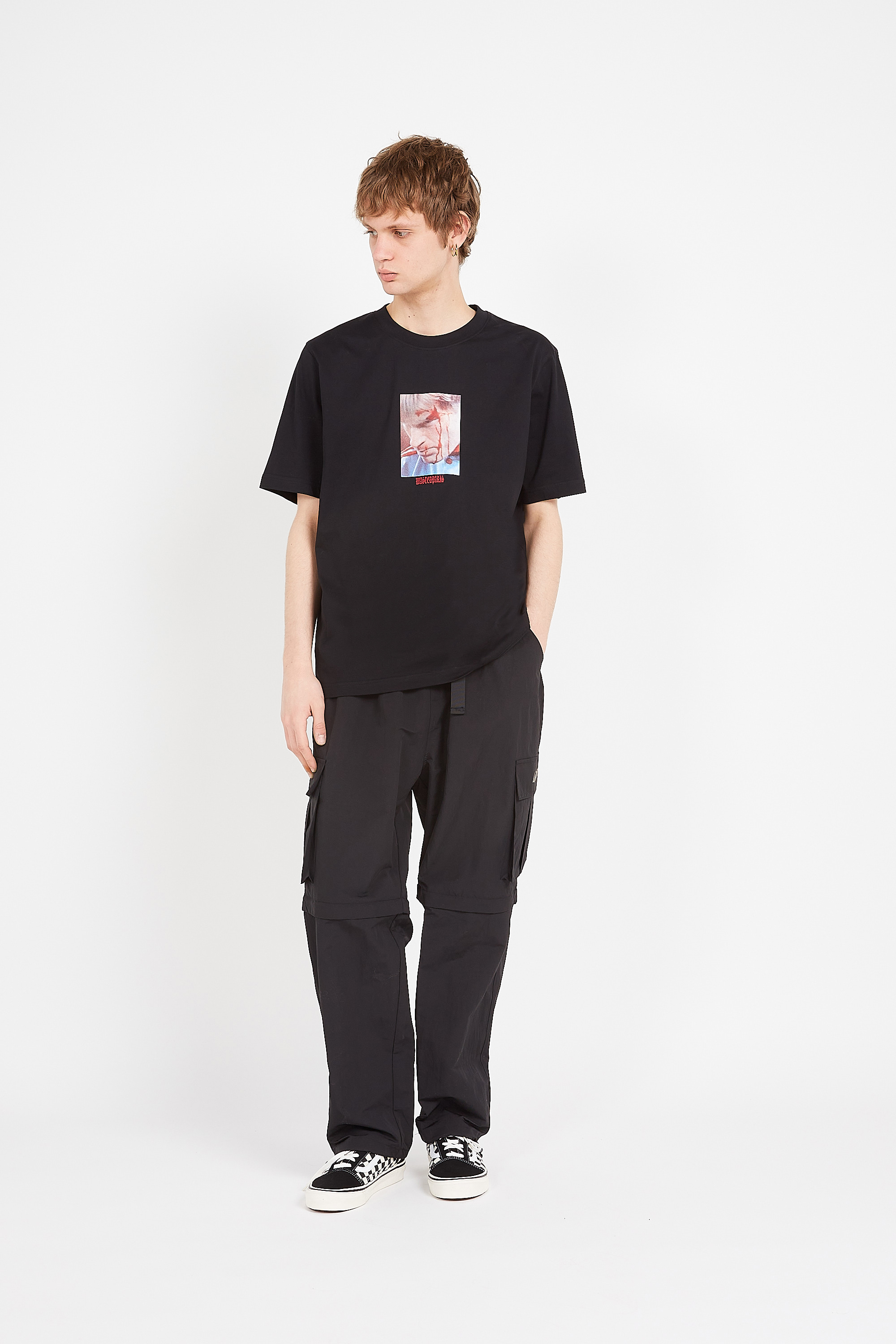 Regular-fit round-neck cotton T-shirt Black