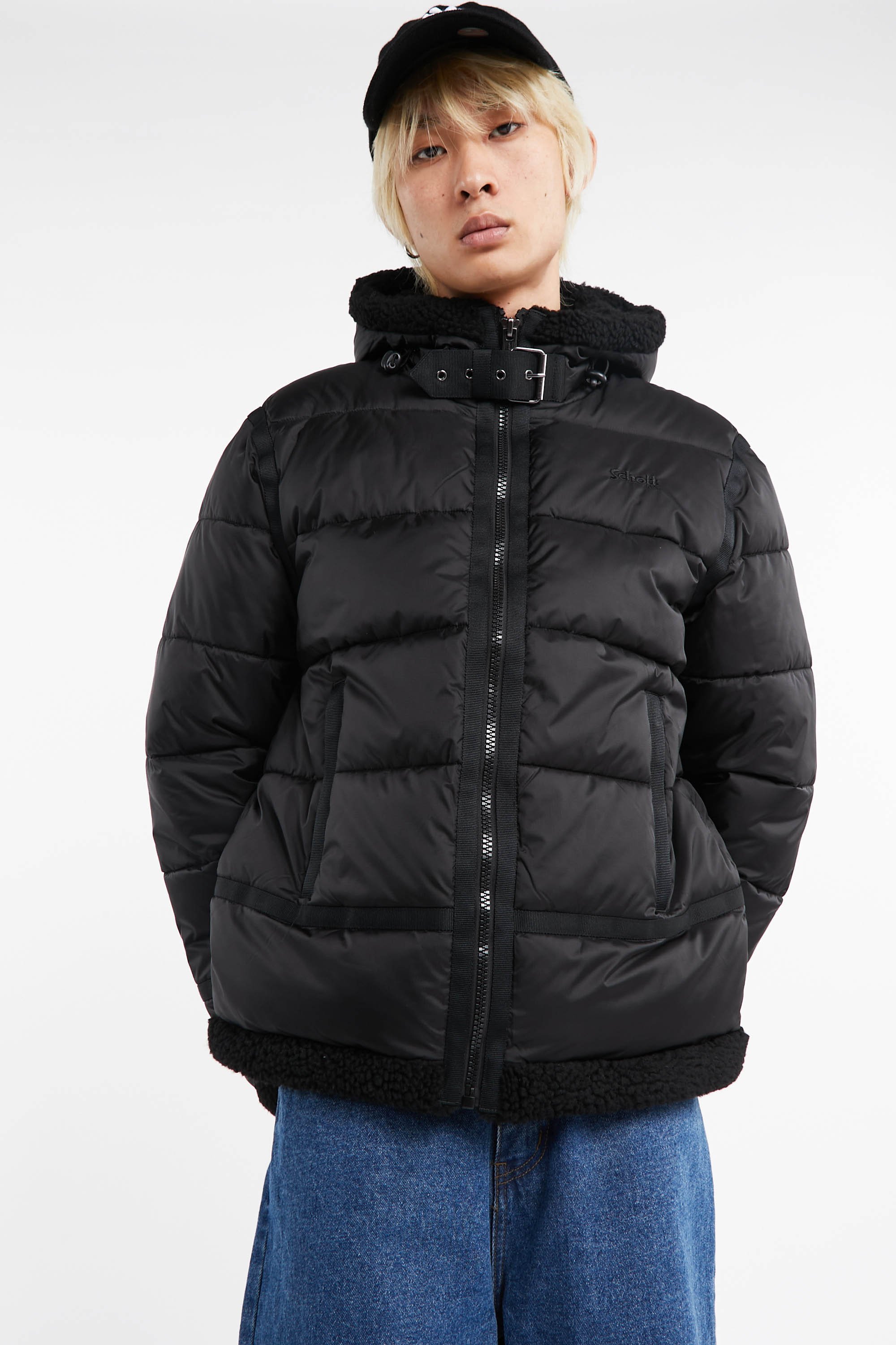 Lightweight quilted padded jacket with high neck | Black by SCHOTT Lightweight quilted padded jacket with high neck Black