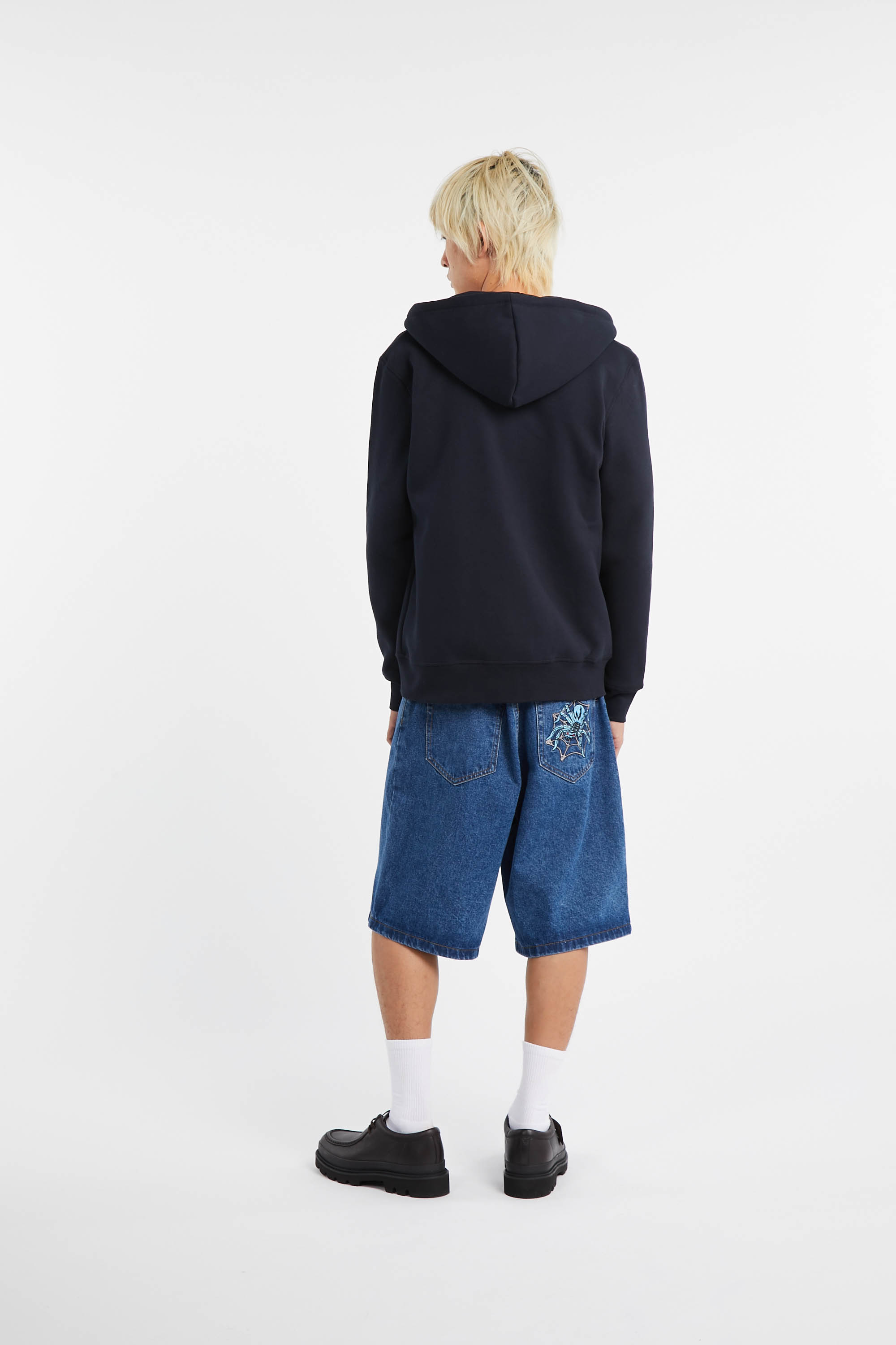 Regular-fit zip-up cotton-blend hoodie with Pony Player Blue