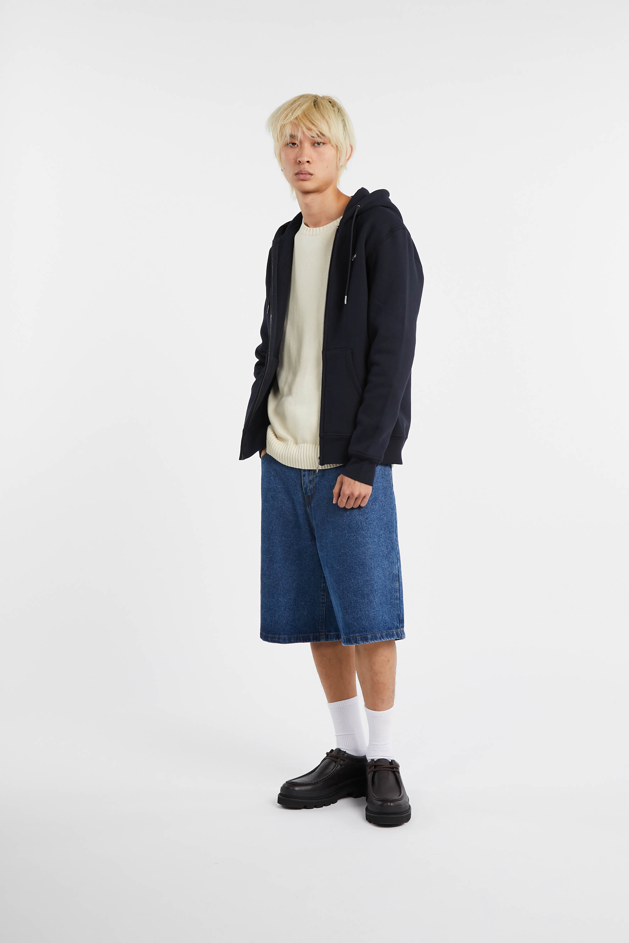 Regular-fit zip-up cotton-blend hoodie with Pony Player Blue