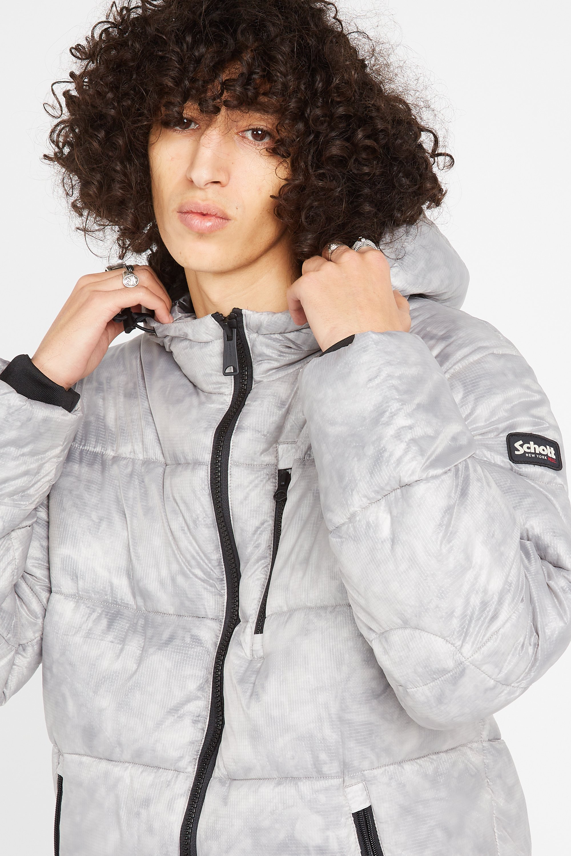 Lightweight quilted padded jacket with high neck | Grey by SCHOTT Lightweight quilted padded jacket with high neck Grey