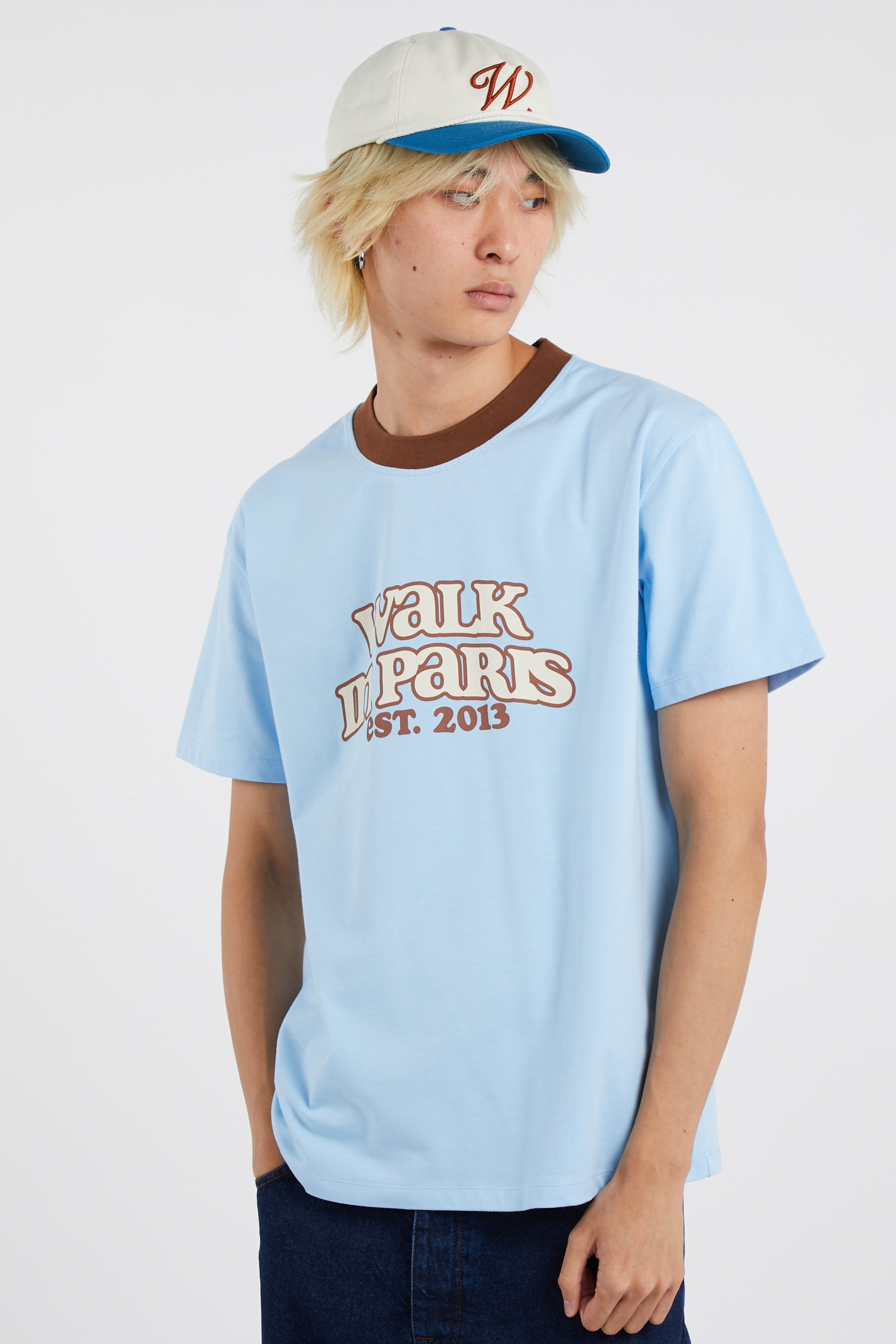 Regular-fit round-neck cotton T-shirt Blue