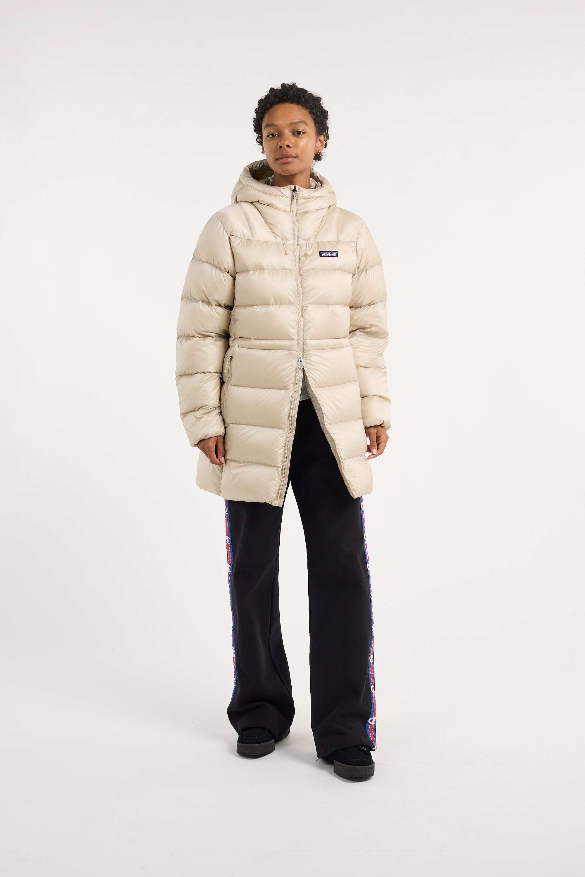 Zipped high-neck colorblock padded jacket with hood PATAGONIA Beige