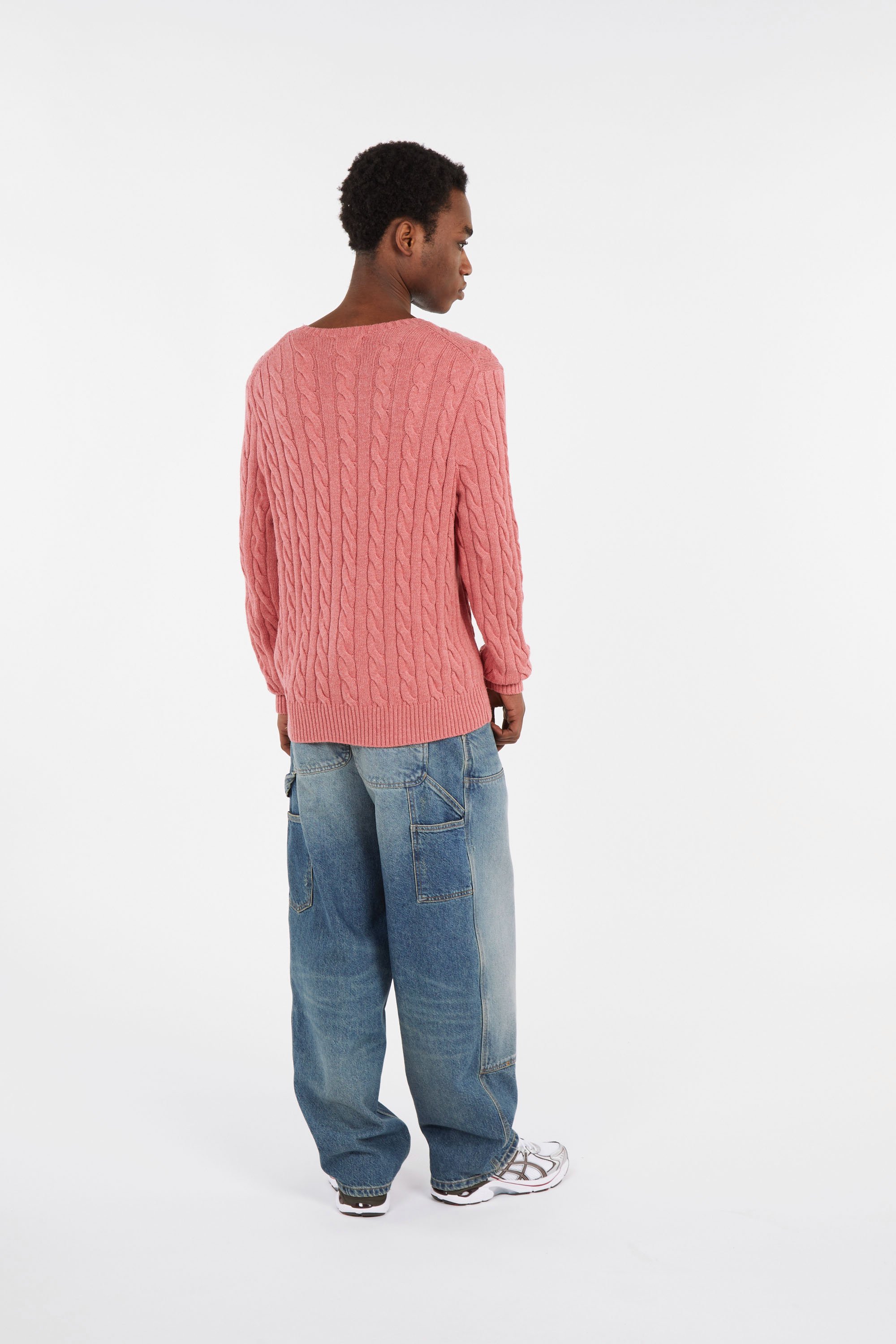 Pull droit col rond en coton Rouge