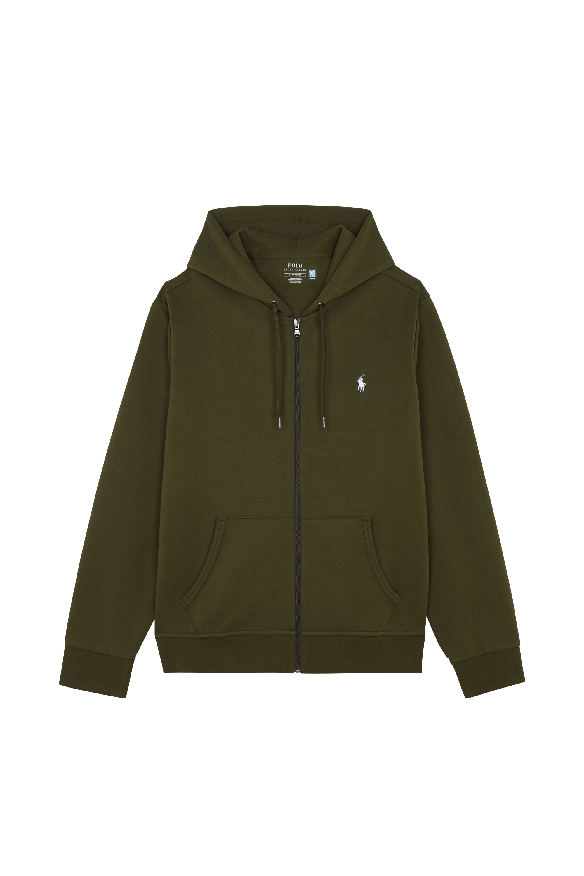 Regular-fit zip-up cotton-blend hoodie with Pony Player Khaki