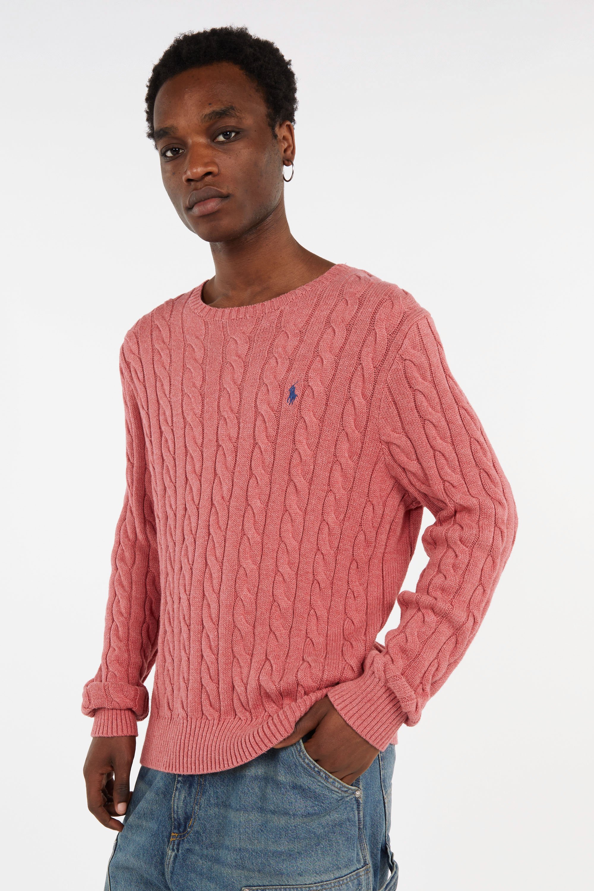 Pull droit col rond en coton Rouge