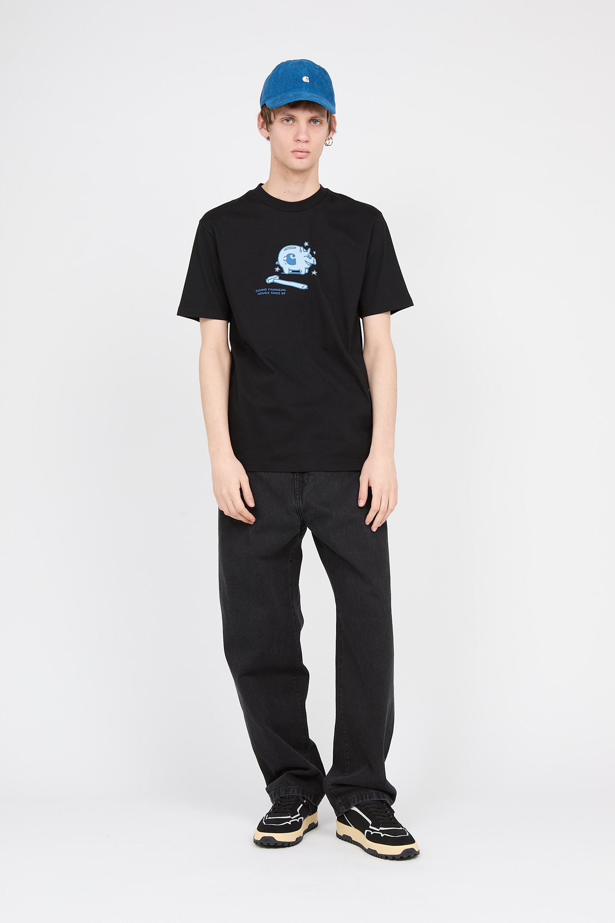 Regular-fit round-neck cotton T-shirt Black
