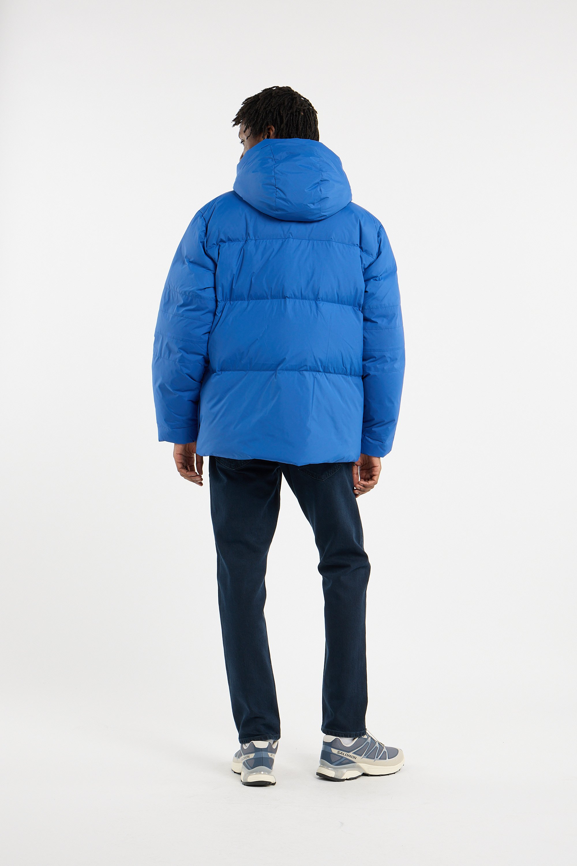 Zipped high-neck colorblock padded jacket with hood | Blue K-WAY Men