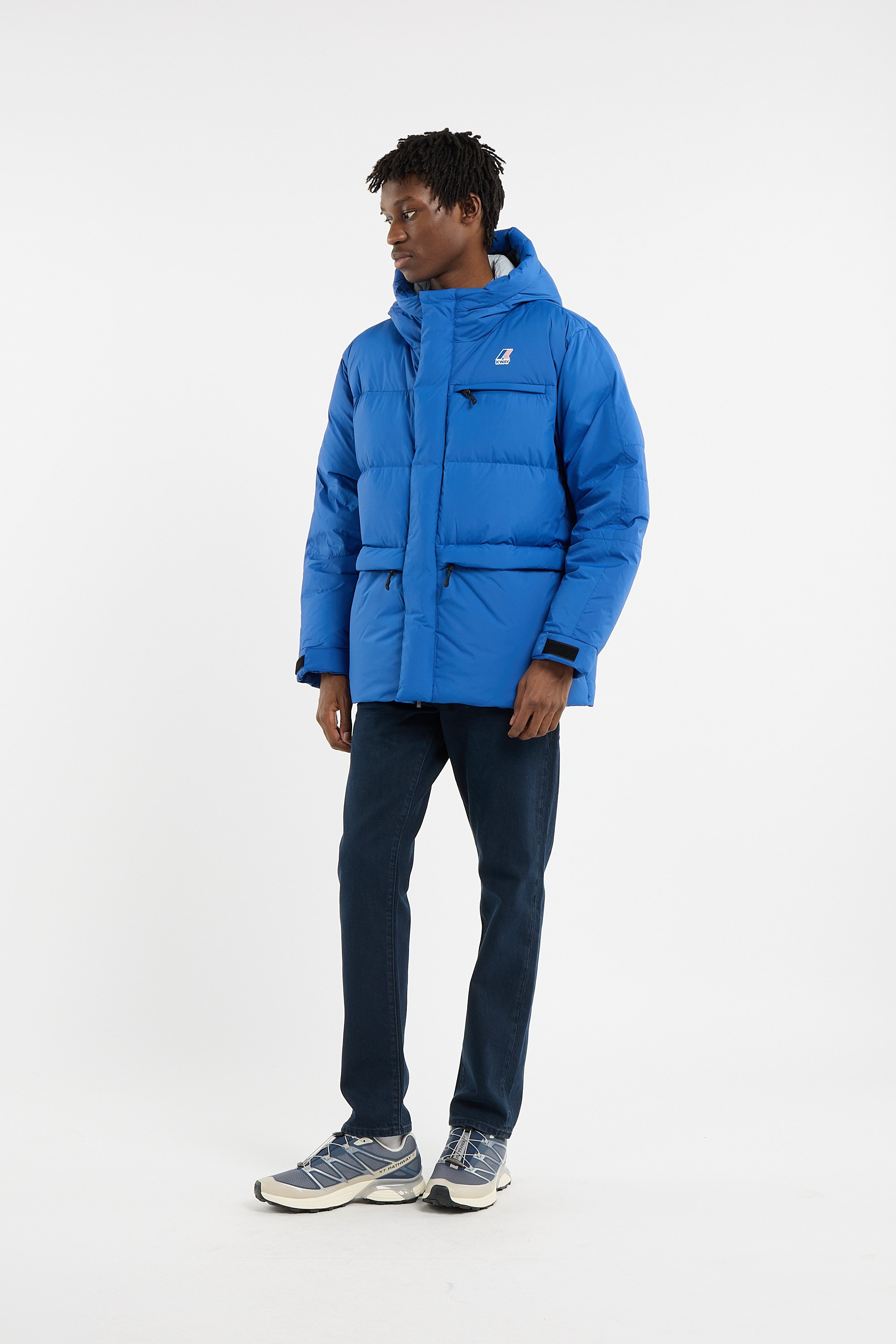 Zipped high-neck colorblock padded jacket with hood K-WAY Blue