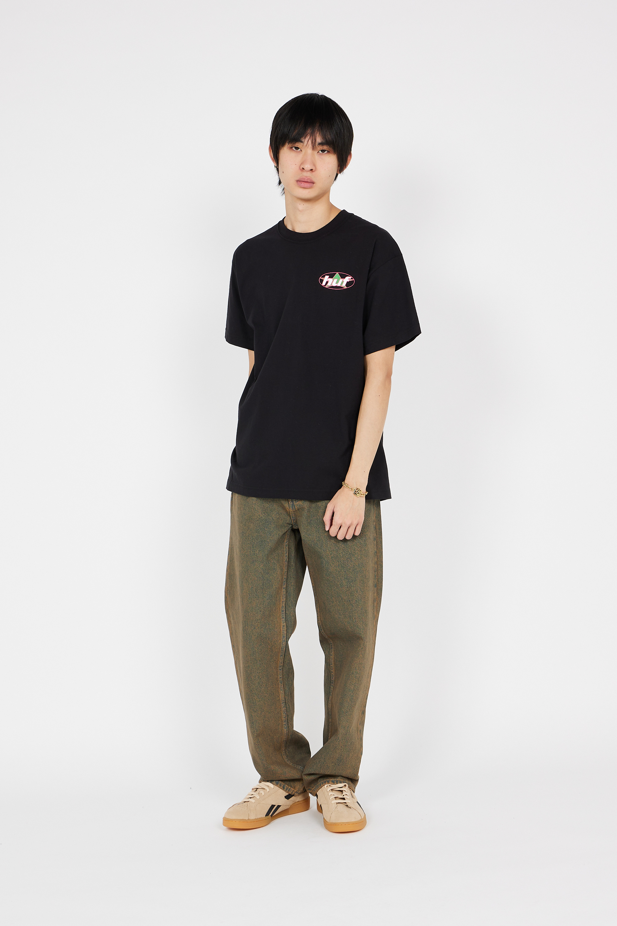 Regular-fit round-neck cotton T-shirt Black