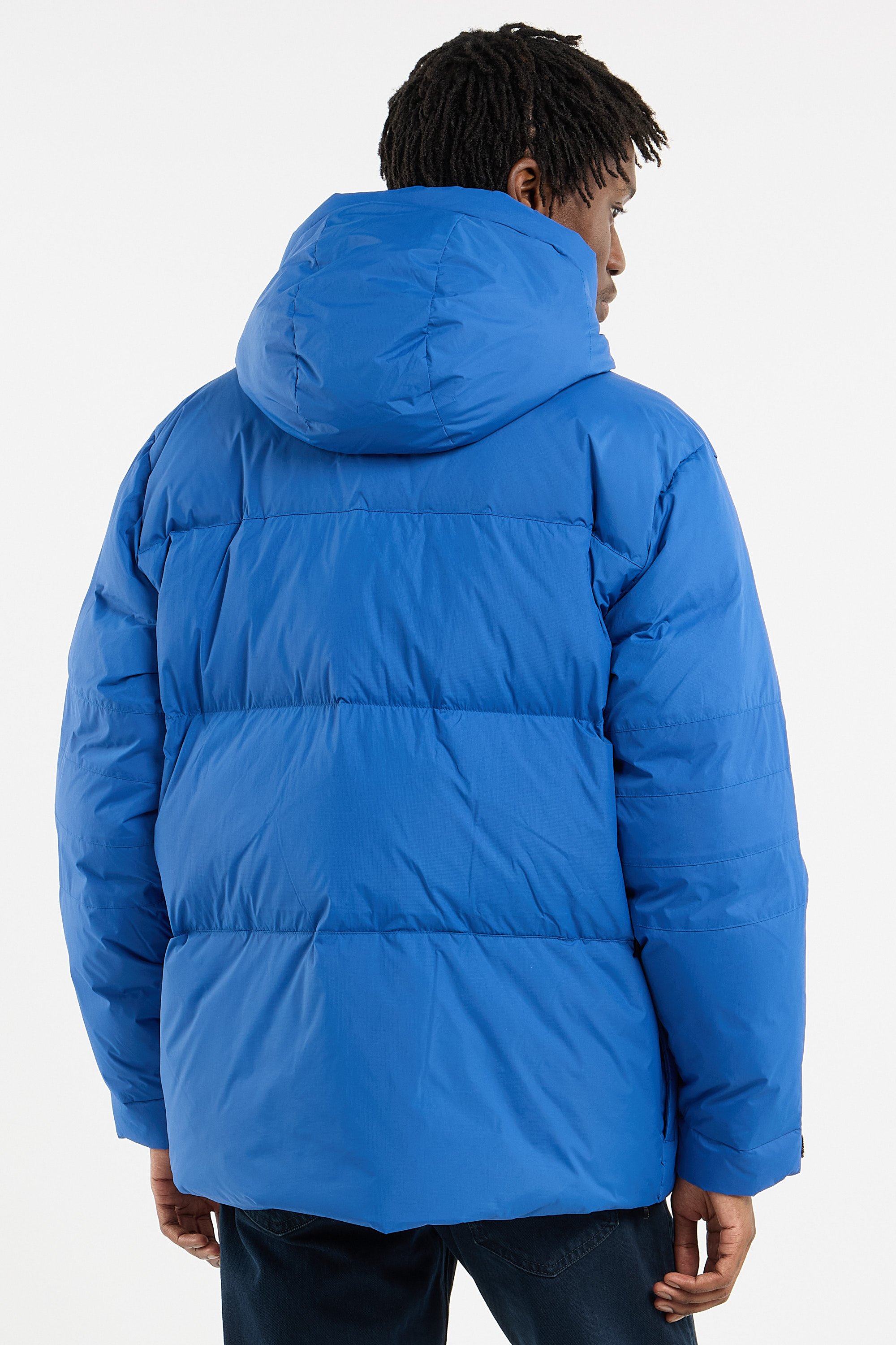 Zipped high-neck colorblock padded jacket with hood | Blue K-WAY Men