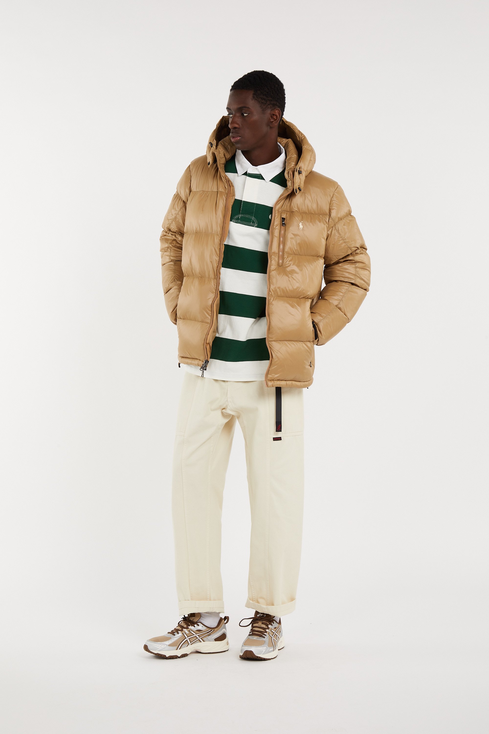 Zipped high-neck colorblock padded jacket with hood POLO RALPH LAUREN Beige