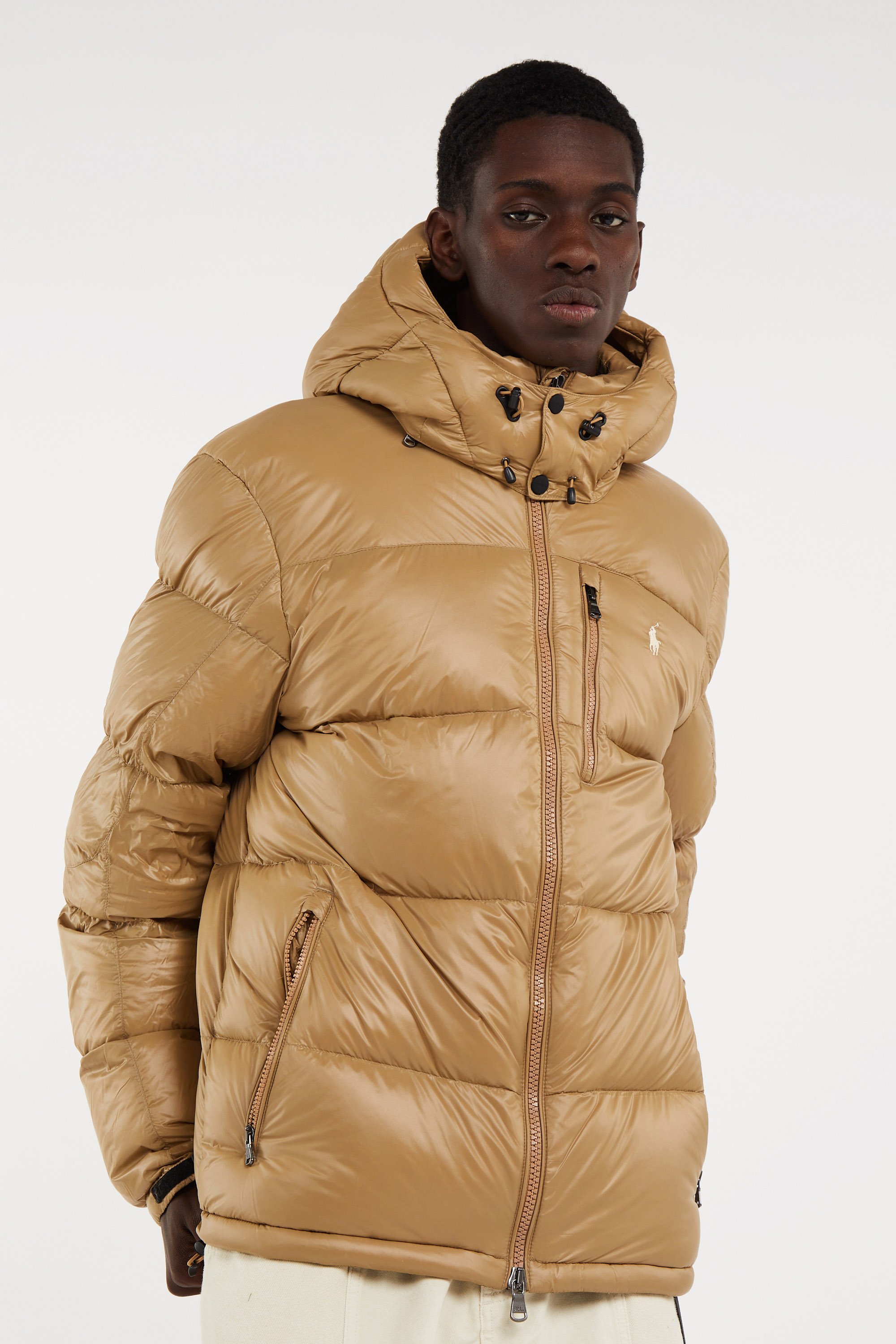 Zipped high-neck colorblock padded jacket with hood | Beige POLO RALPH LAUREN Men