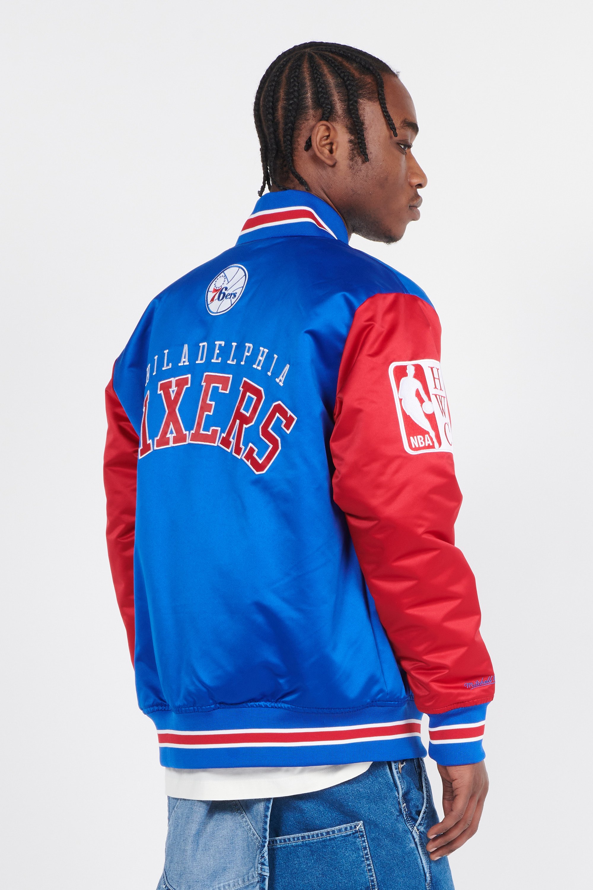 Bomber Jacket Nba Primetime Vintage Logo 76ers Blue Mitchell