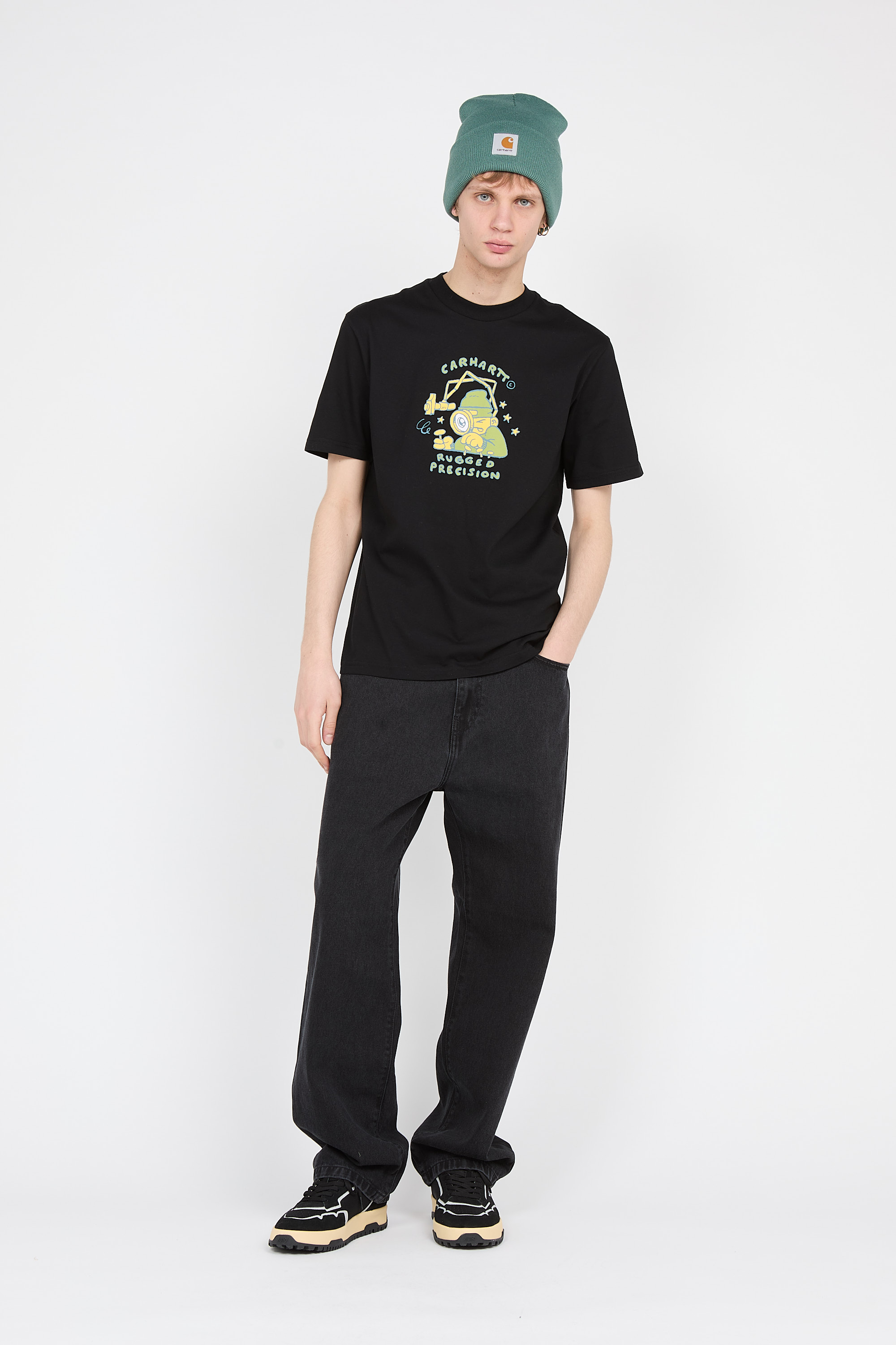 Regular-fit round-neck cotton T-shirt Black