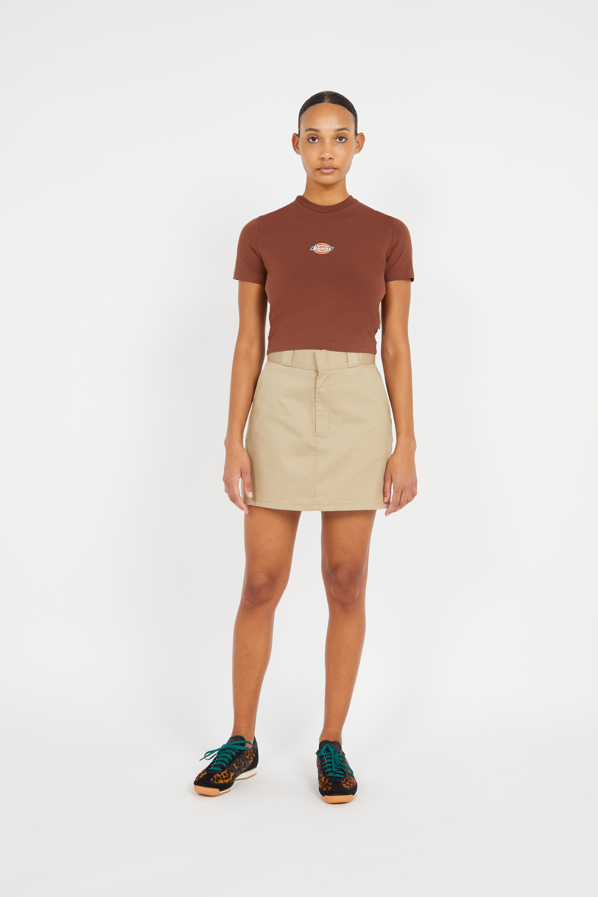 Regular-fit round-neck cotton T-shirt Brown