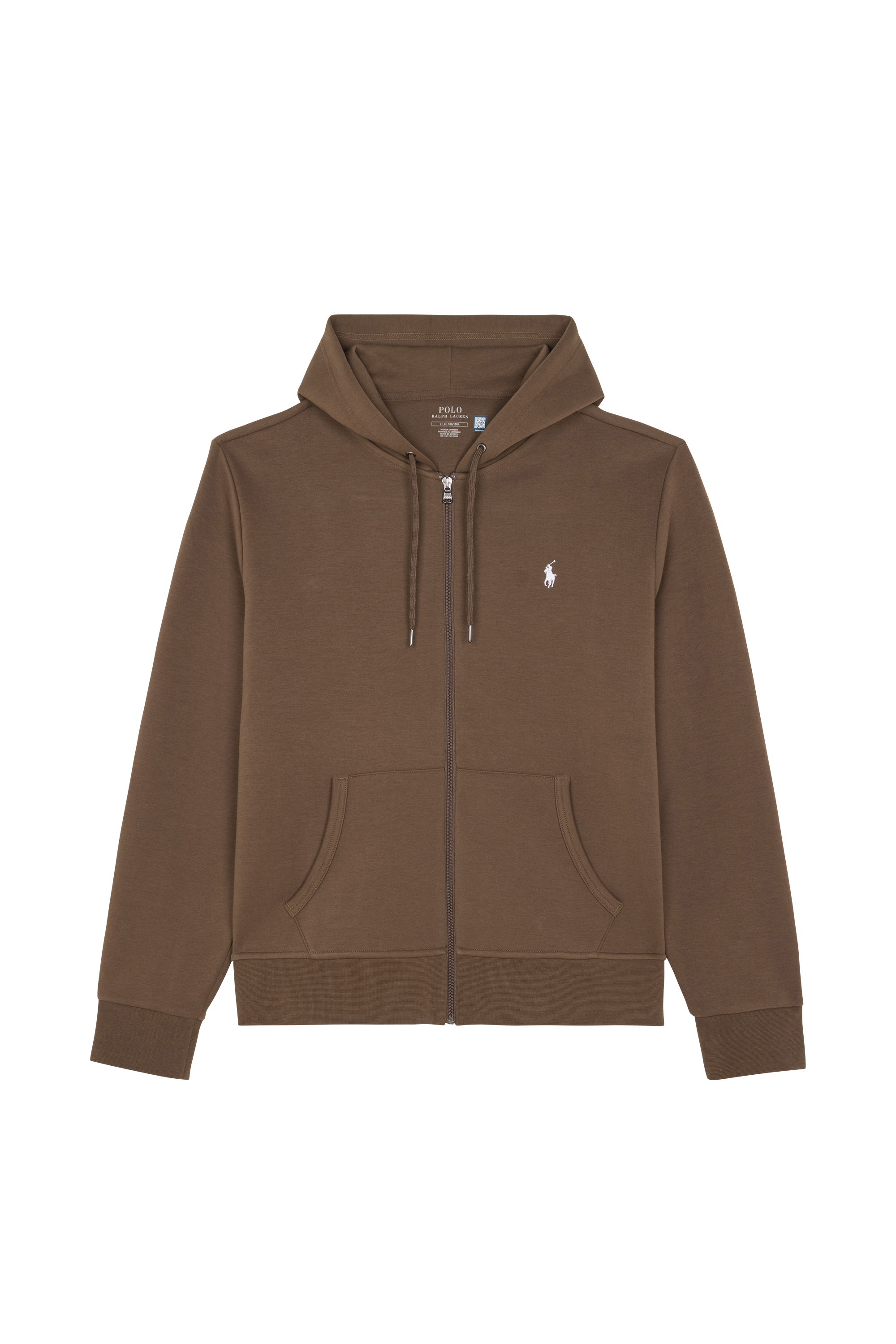 Regular-fit zip-up cotton-blend hoodie with Pony Player Brown