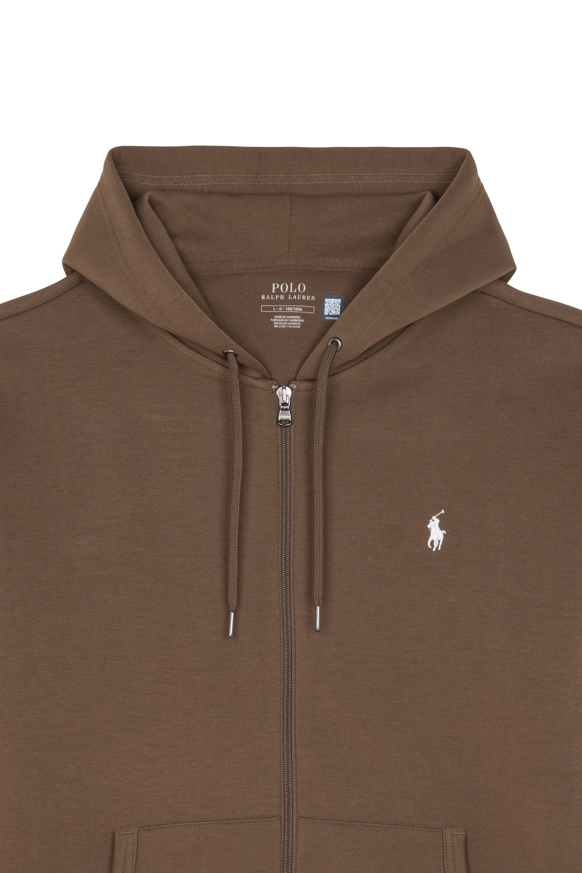 Regular-fit zip-up cotton-blend hoodie with Pony Player Brown