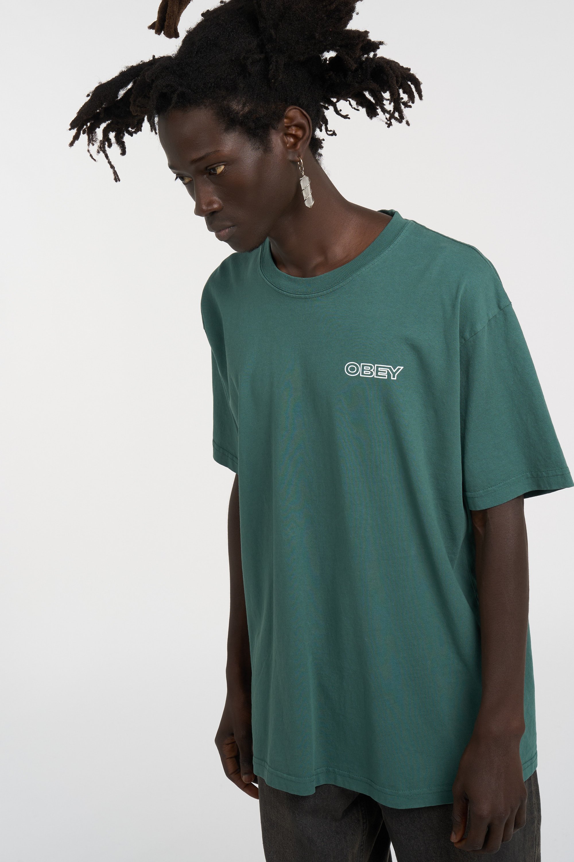 Regular-fit round-neck cotton T-shirt | Green OBEY Men