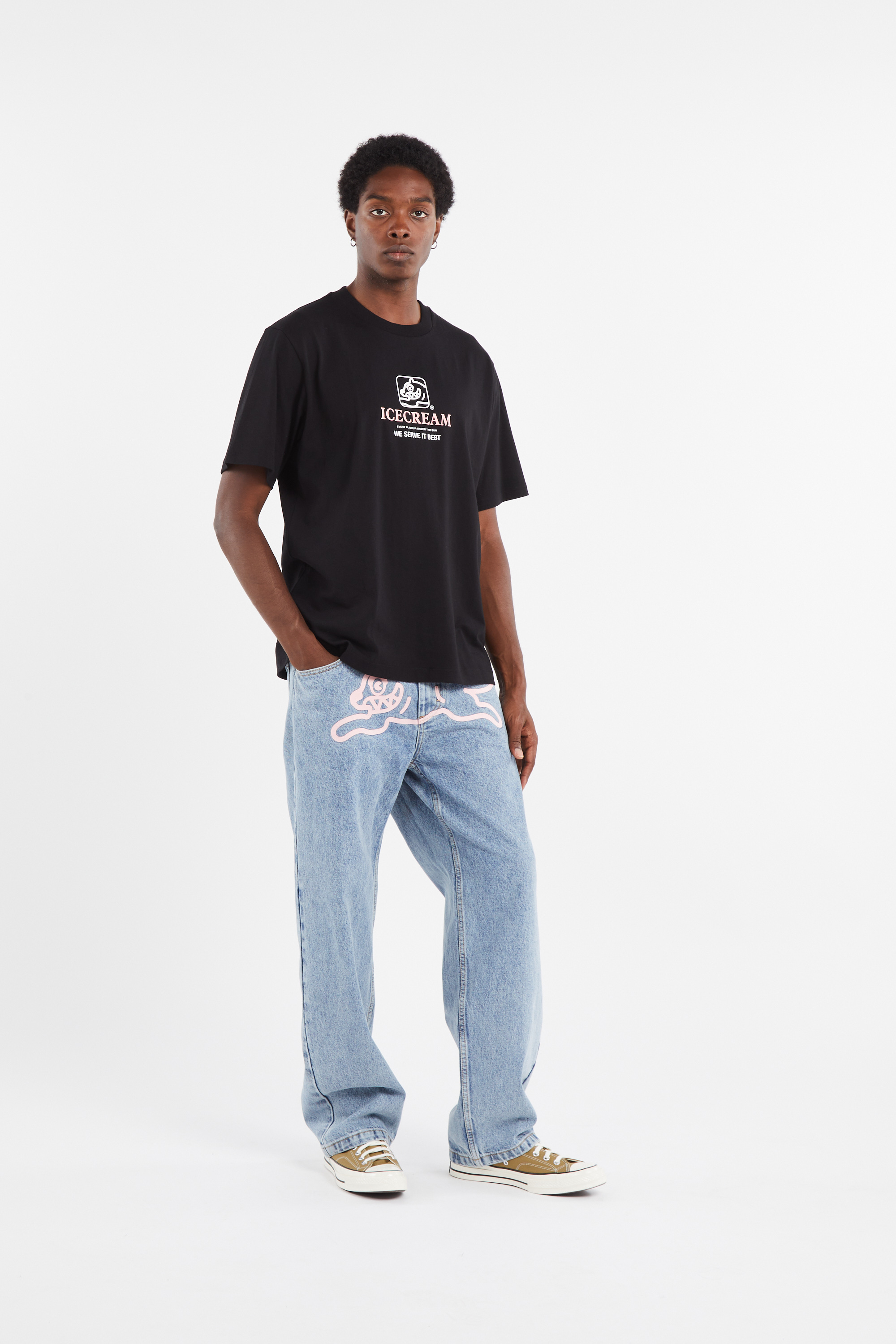 Regular-fit round-neck cotton T-shirt Black