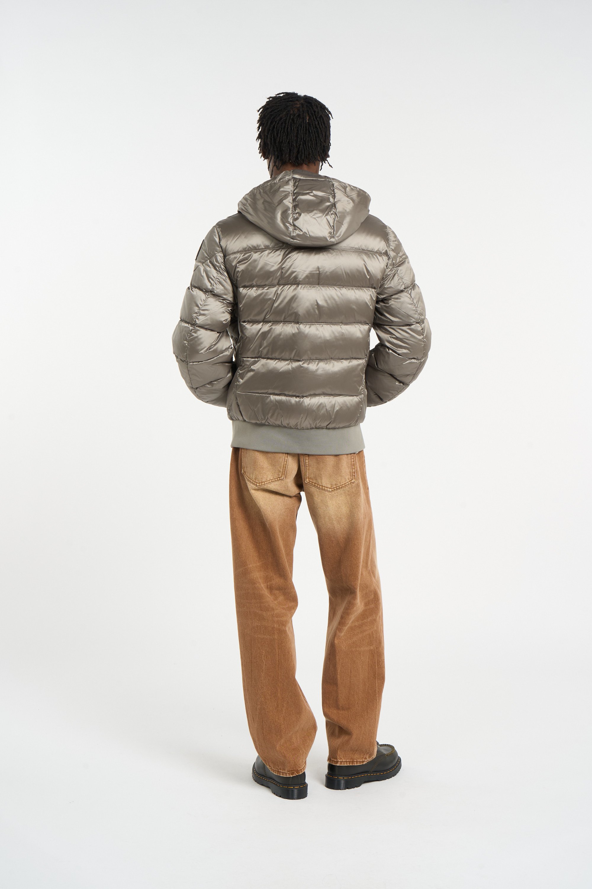 Zipped high-neck colorblock padded jacket with hood | Grey PARAJUMPERS Men