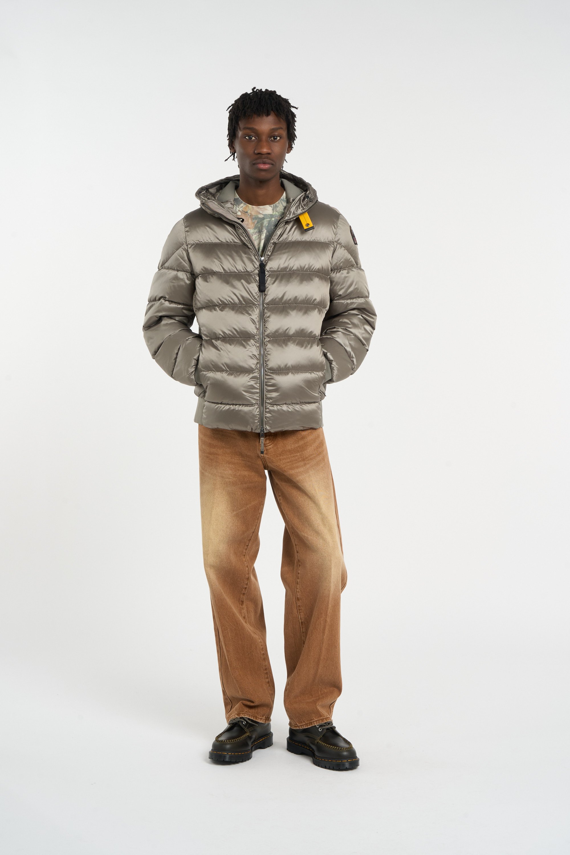 Zipped high-neck colorblock padded jacket with hood | Grey PARAJUMPERS Men
