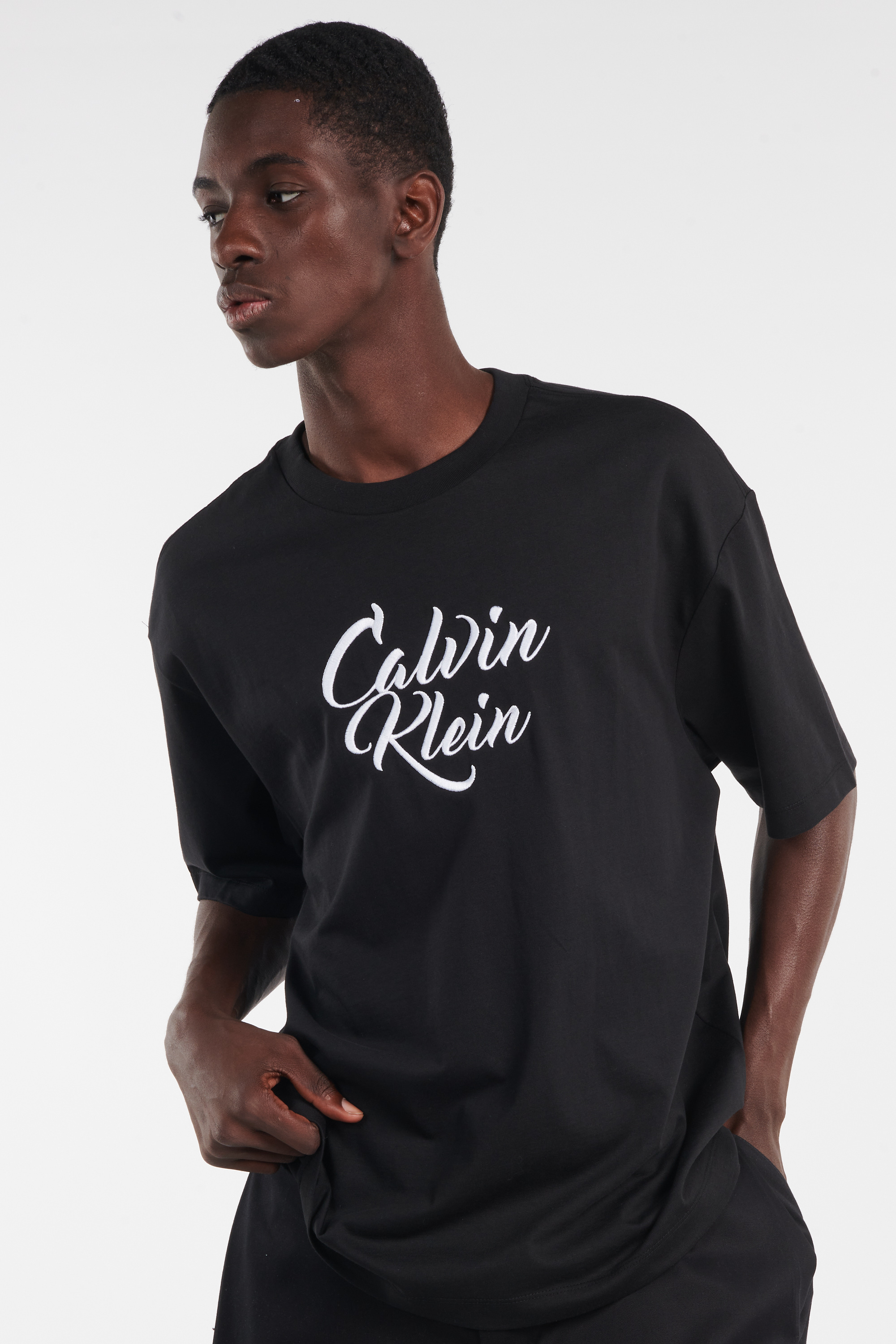 Regular-fit round-neck cotton T-shirt Black