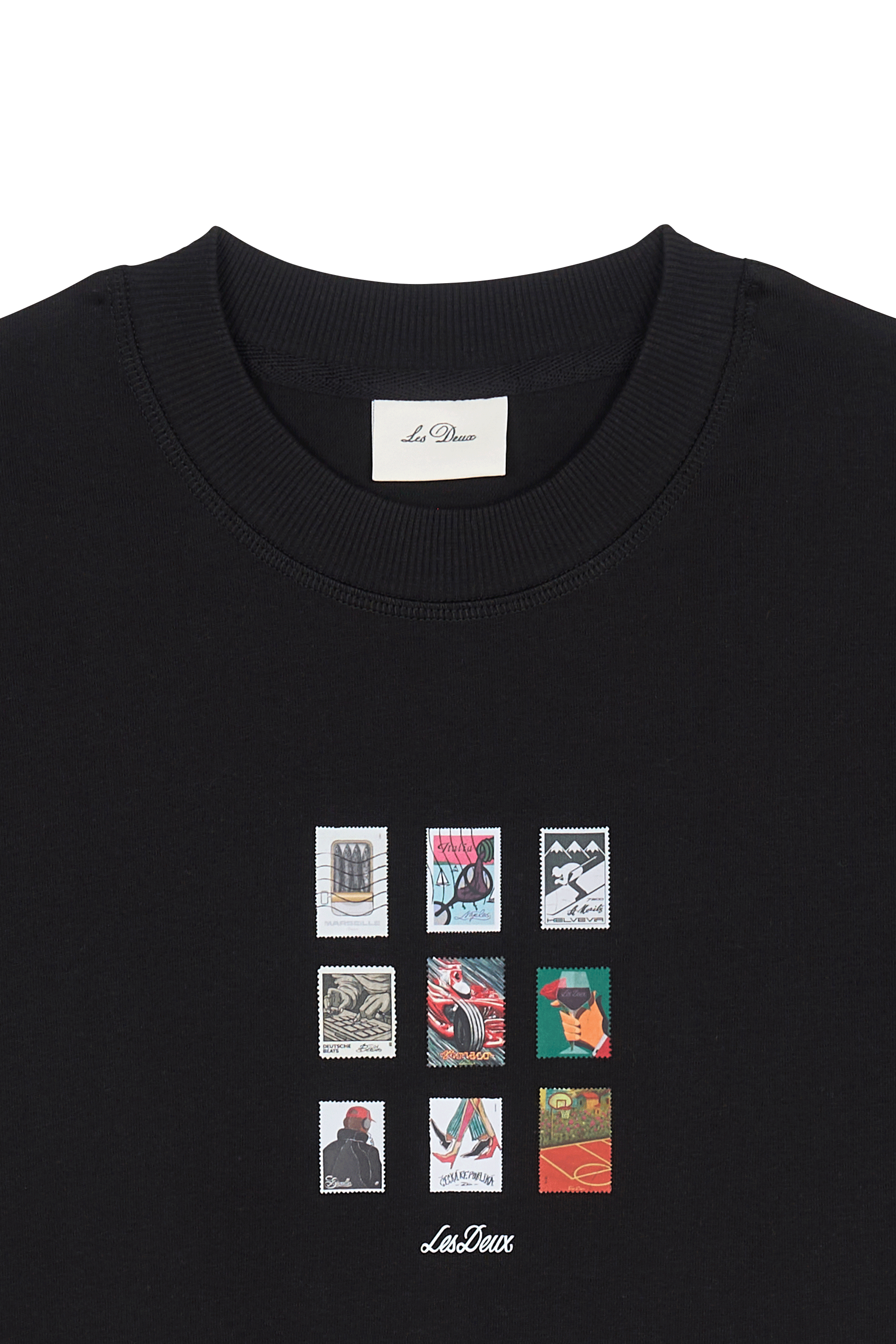 Regular-fit round-neck cotton T-shirt | Black LES DEUX Men