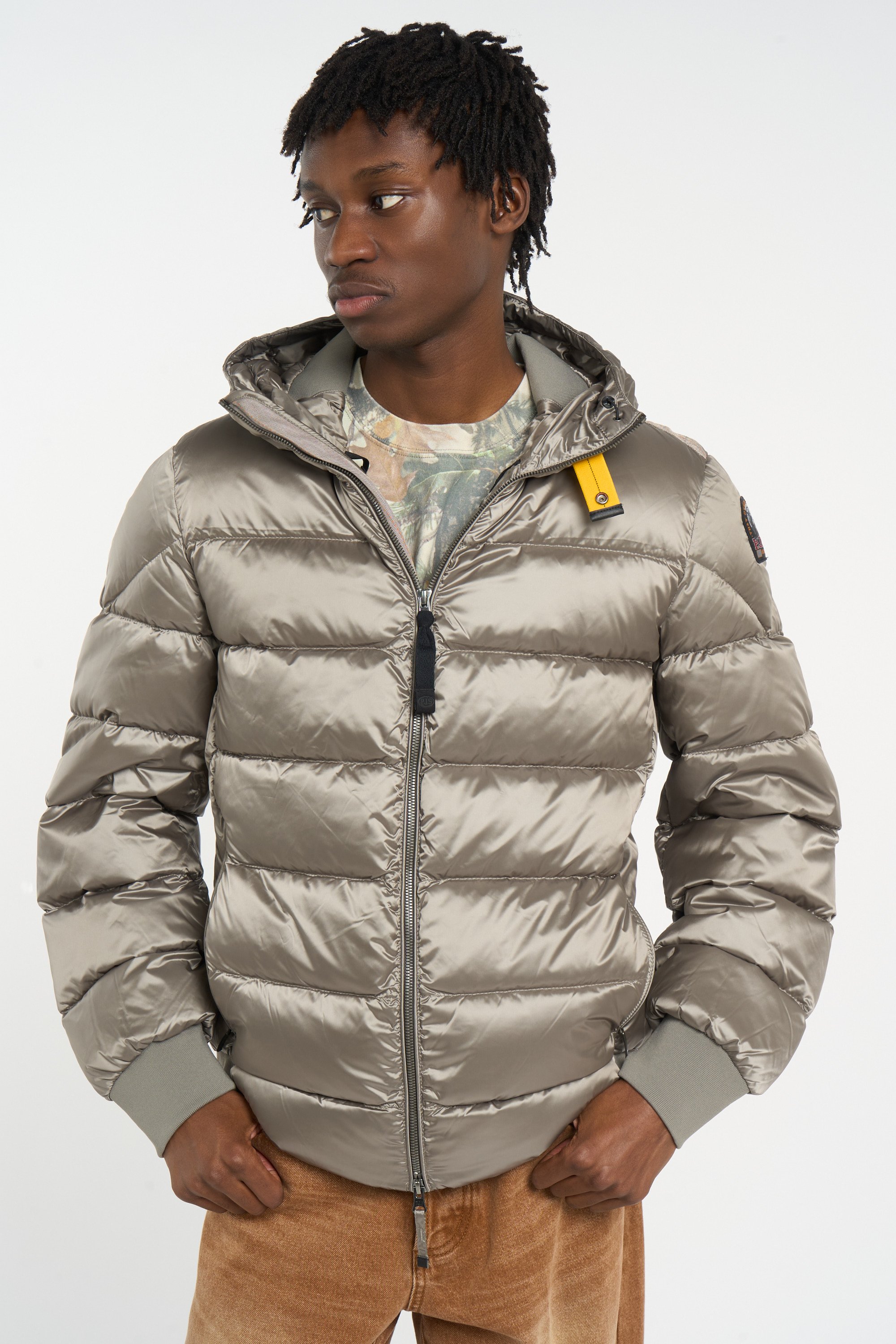 Zipped high-neck colorblock padded jacket with hood | Grey PARAJUMPERS Men