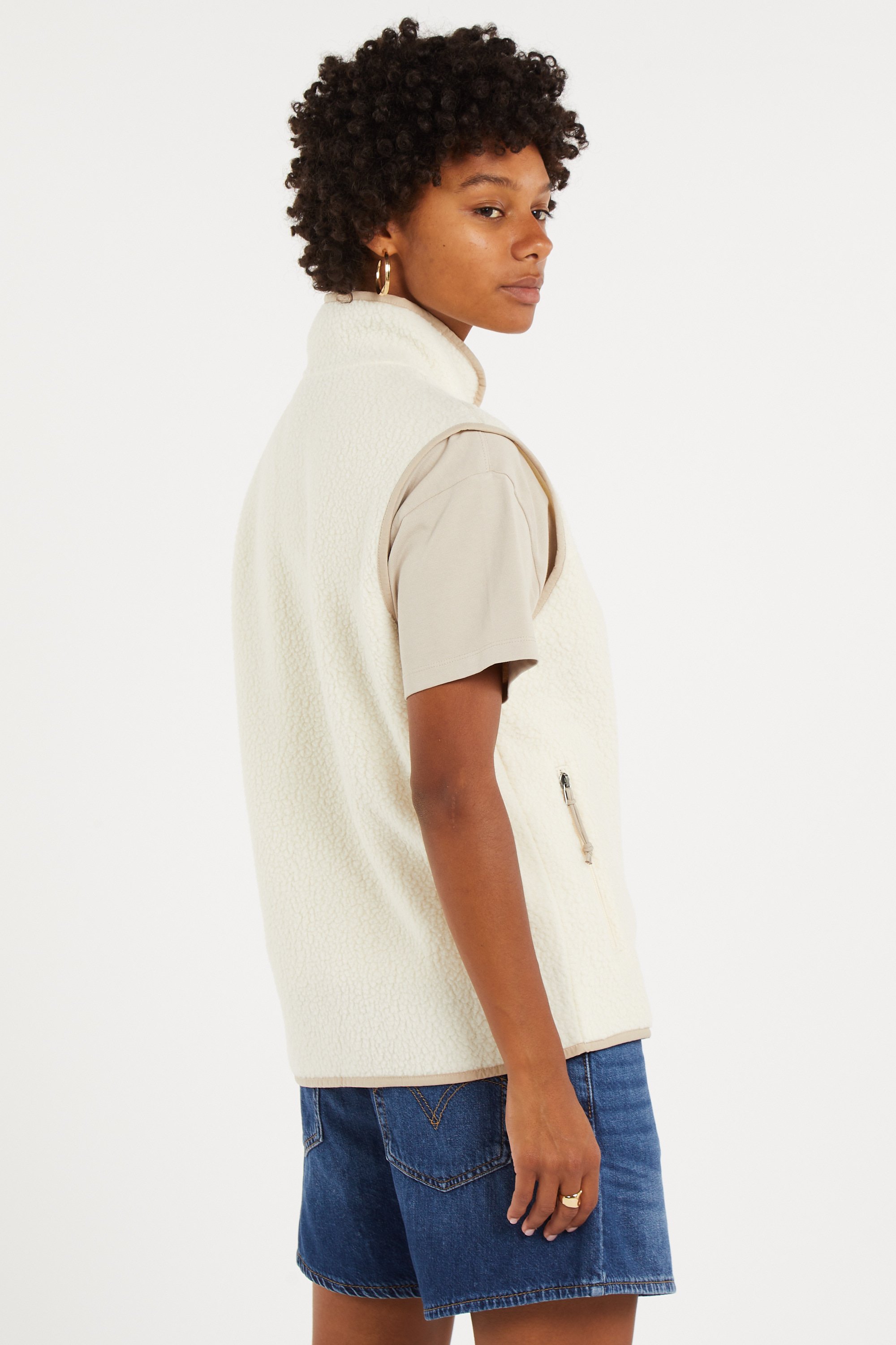 Regular-fit buttoned fleece sweater with high neck | Beige PATAGONIA Women